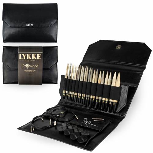 Lykke Driftwood 5-Piece Interchangeable Circular Knitting Needle Set with Storage Case - Perfect for Knitting Socks, Sweaters & Hats at Home or On-The-Go