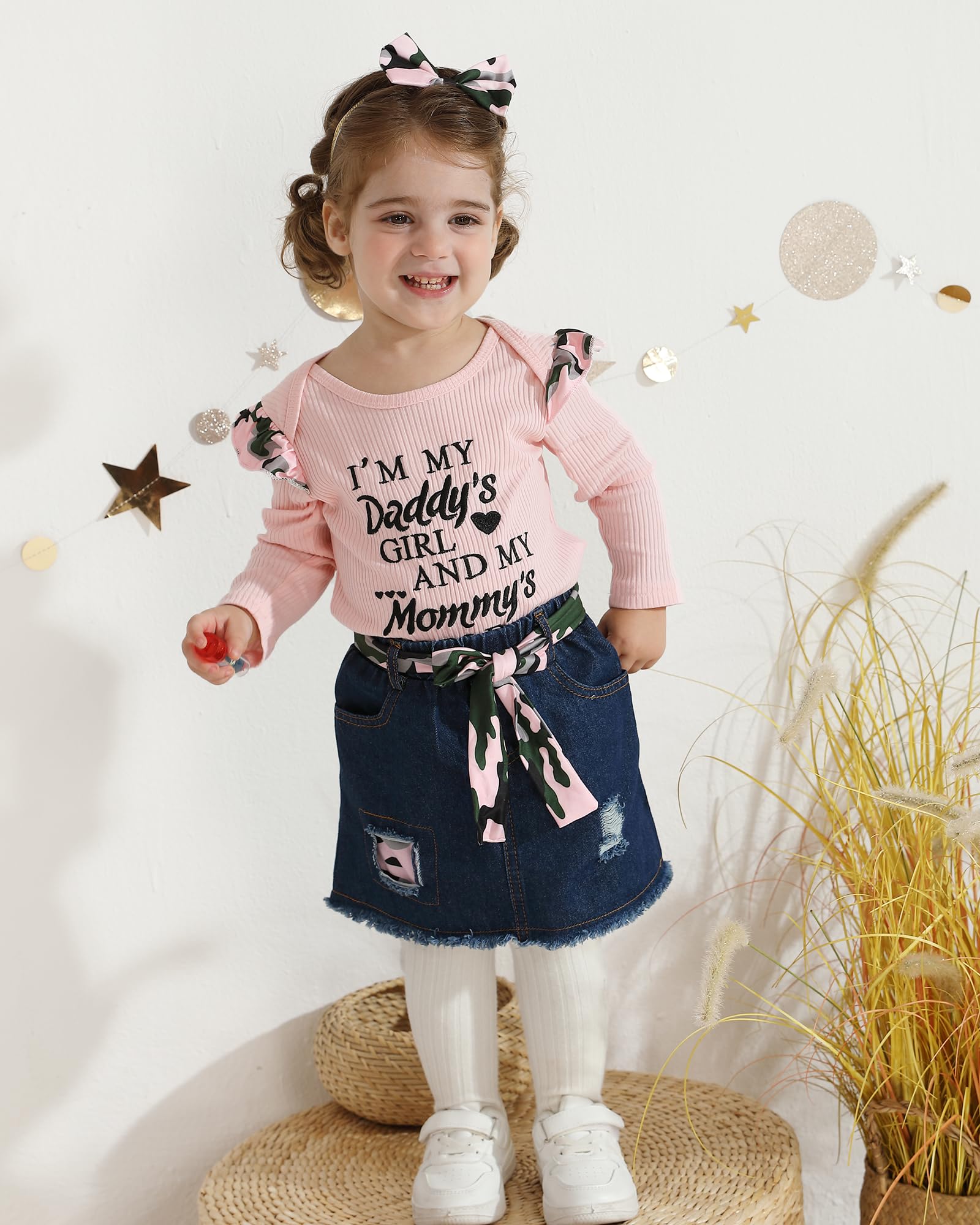 Kucnuzki Baby Girl Clothes - Newborn Denim Romper & Skirt Set with Long Sleeves | Cute Infant Outfit for Girls | Perfect for Photoshoots, Parties & Daily Wear