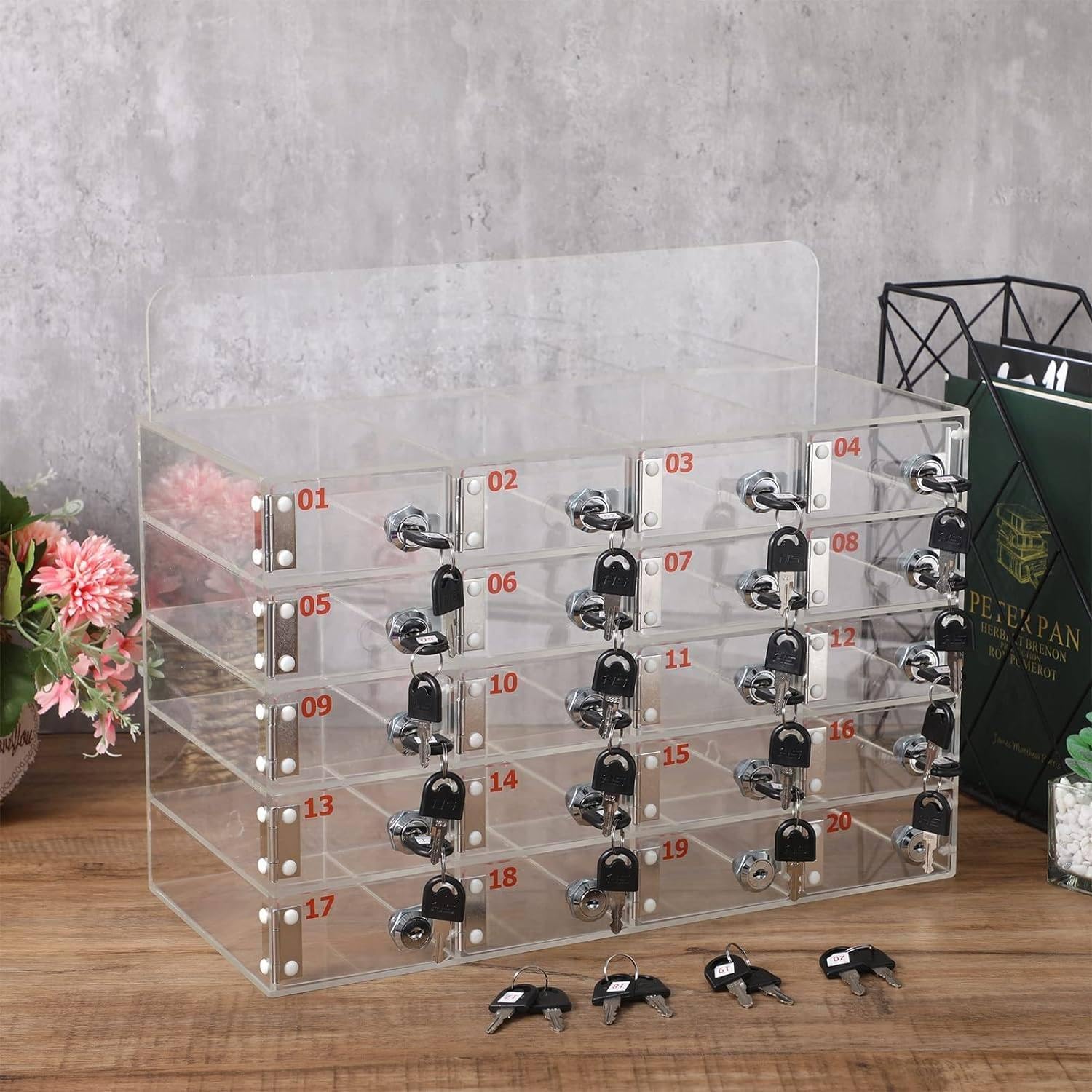 20/25/30 Slots Acrylic Cell Phone Locker Box with Digital Code Lock - Wall Mounted Phone Storage Organizer for Office, Classroom & Factory Use - Secure Mobile Device Management Solution