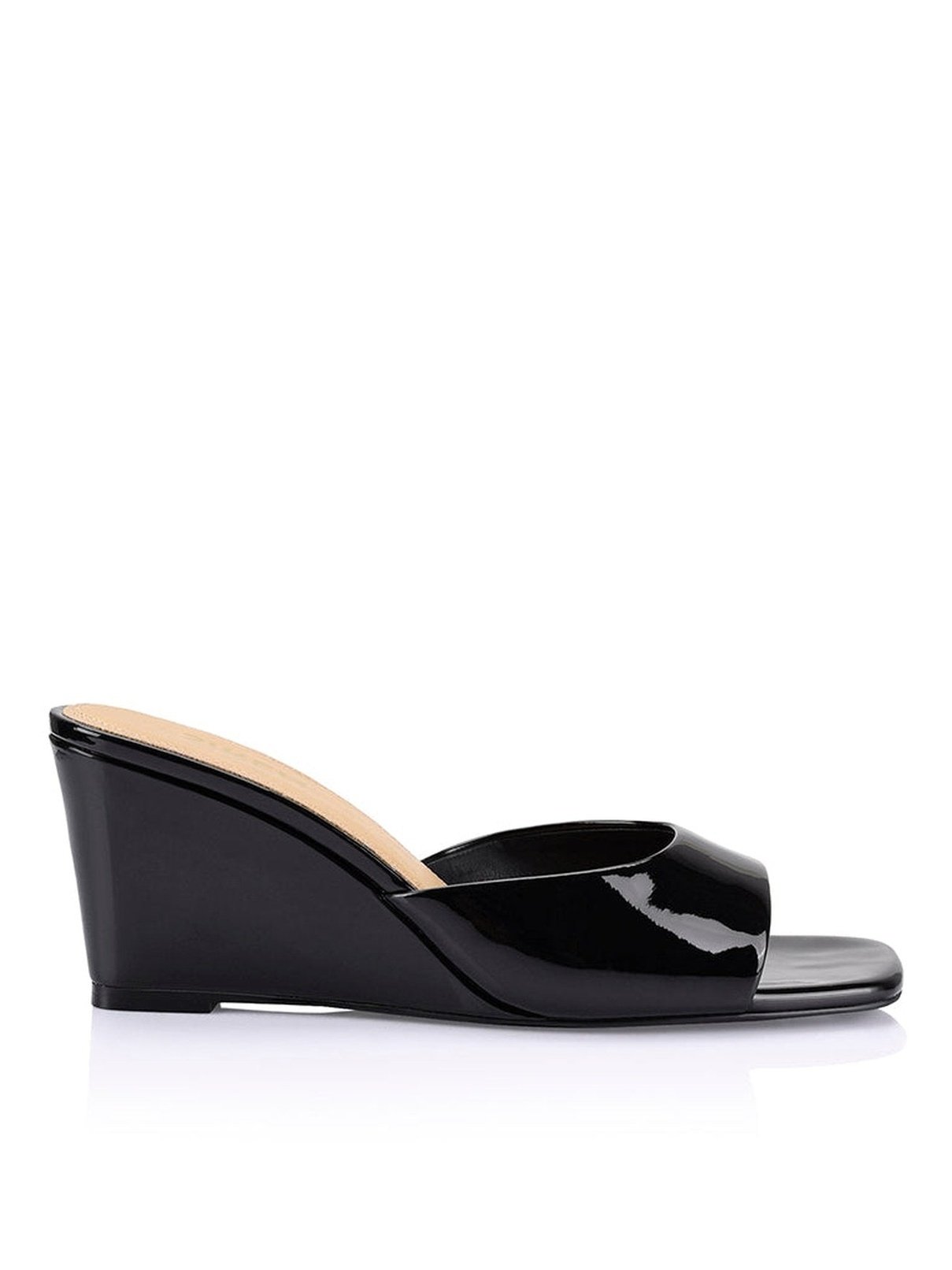 Darcy Mule Wedges Women's Black Patent Leather Slip-On Shoes - Comfortable Low Heel Sandals for Casual Outfits, Office Wear & Summer Walking