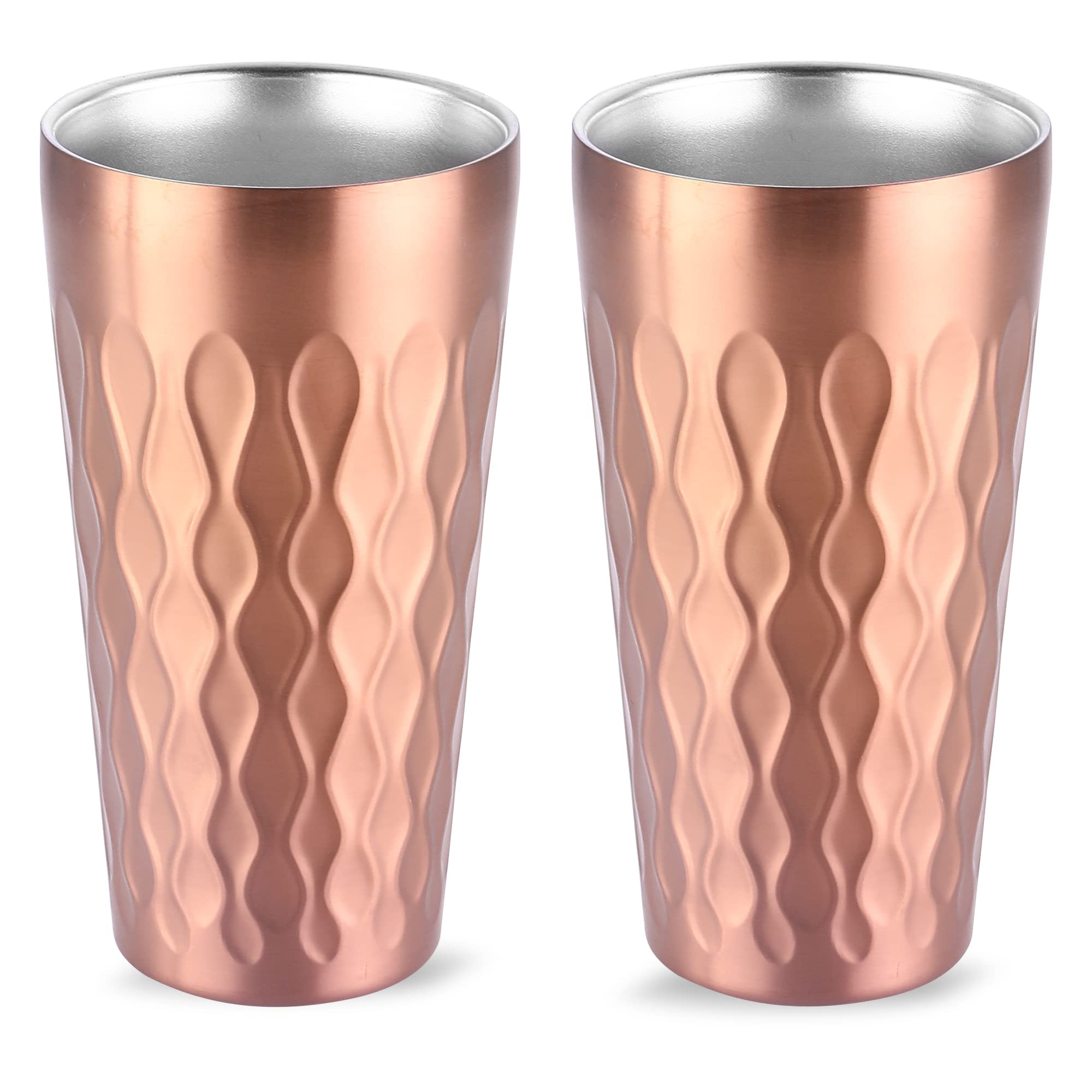 BEFOY 550ml Stainless Steel Pint Cups - Vacuum Insulated Beer Tumbler for Hot & Cold Drinks - Unbreakable Metal Drinking Glasses for Home, Camping, Parties & Outdoor Use (Rose Gold)