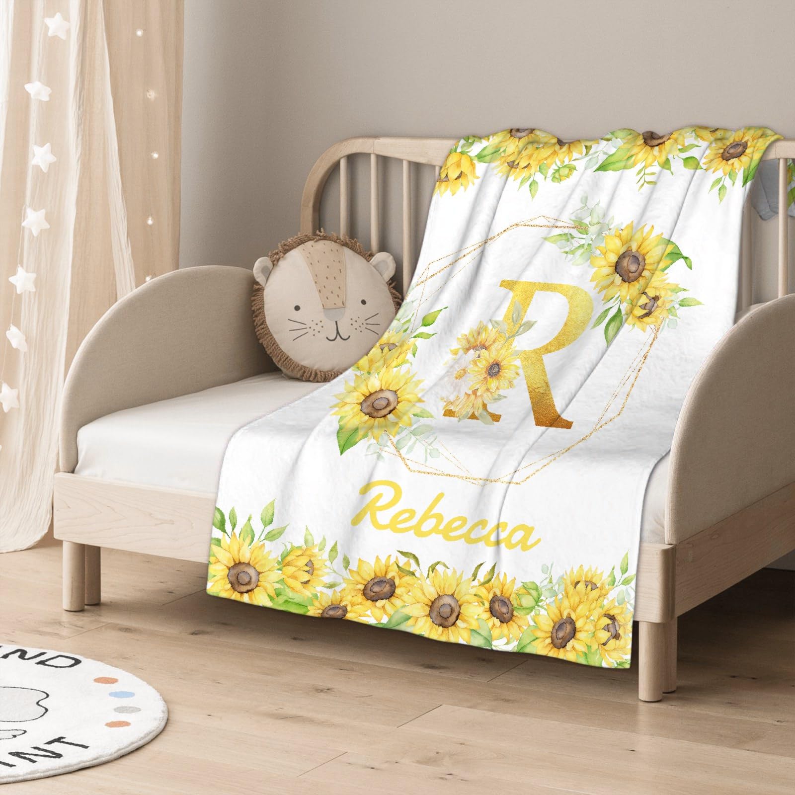 Personalized Baby Blankets for Girls & Boys - Custom Name Baby Blanket | Soft Cozy Fleece Throw Quilt for Newborns & Toddlers | XL Size Sunflower Design Baby Gift for Shower, Christening & Family Keepsake