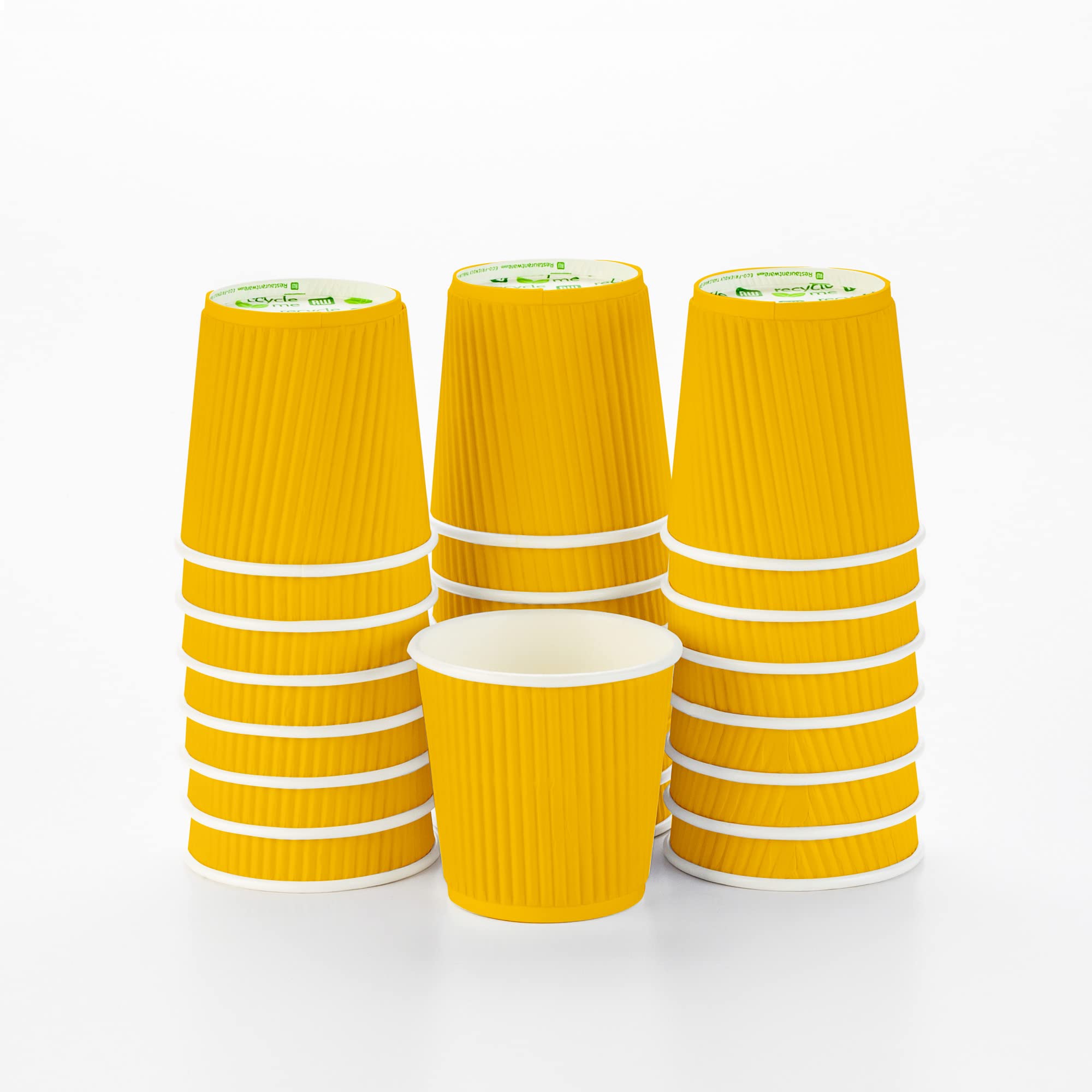 Restaurantware 4oz Ripple Insulated Coffee Cups - 500 Pack Double Wall Corrugated Paper Cups | Leakproof, Non-Slip, Recyclable Yellow Ribbed Design | Perfect for Coffee Shops, Offices & Catering Events (Lids Sold Separately)