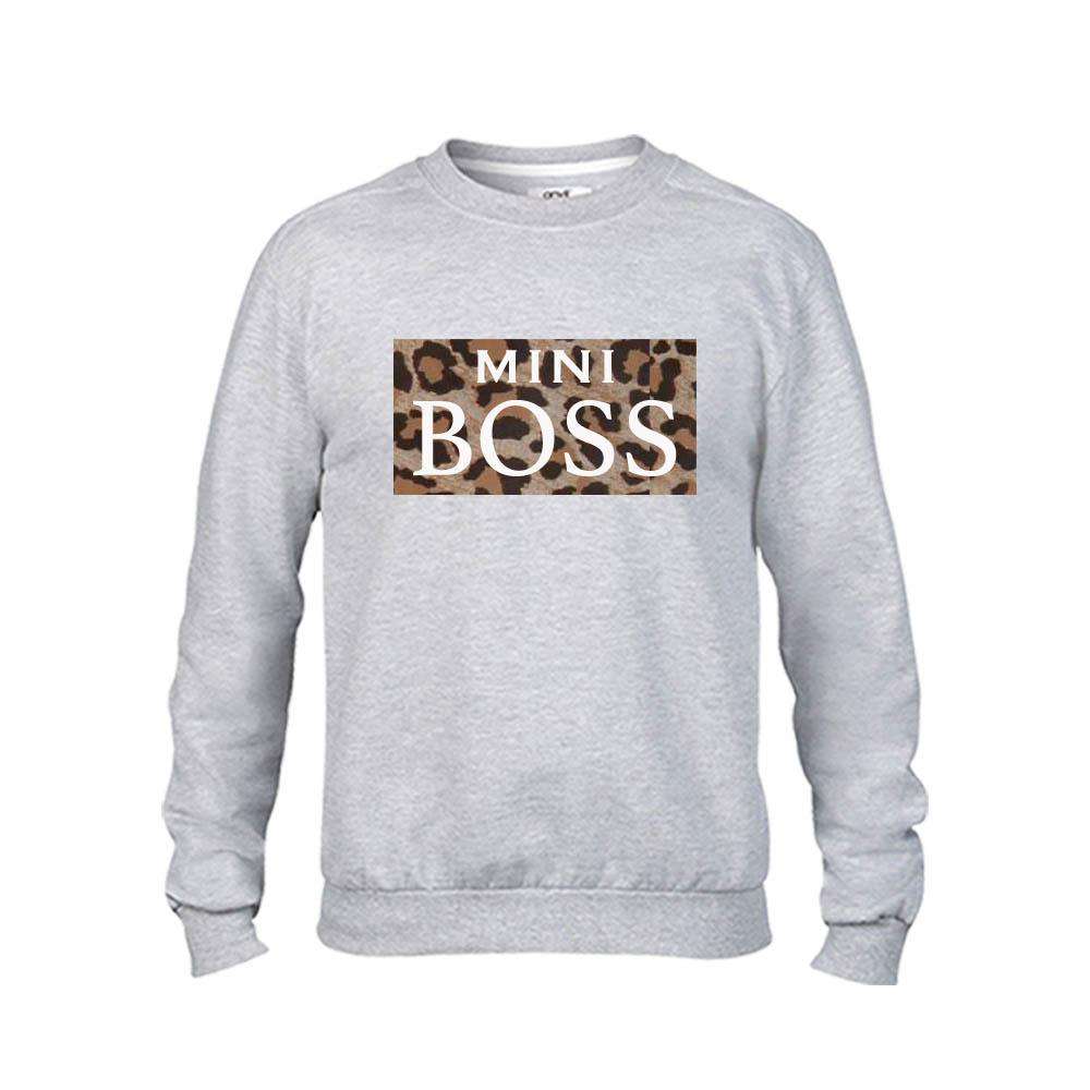 Trendy Leopard Print Slogan Sweater for Women - Auntie & Mini Boss Grey Pullover (MRK X) | Casual Outfit & Streetwear Fashion