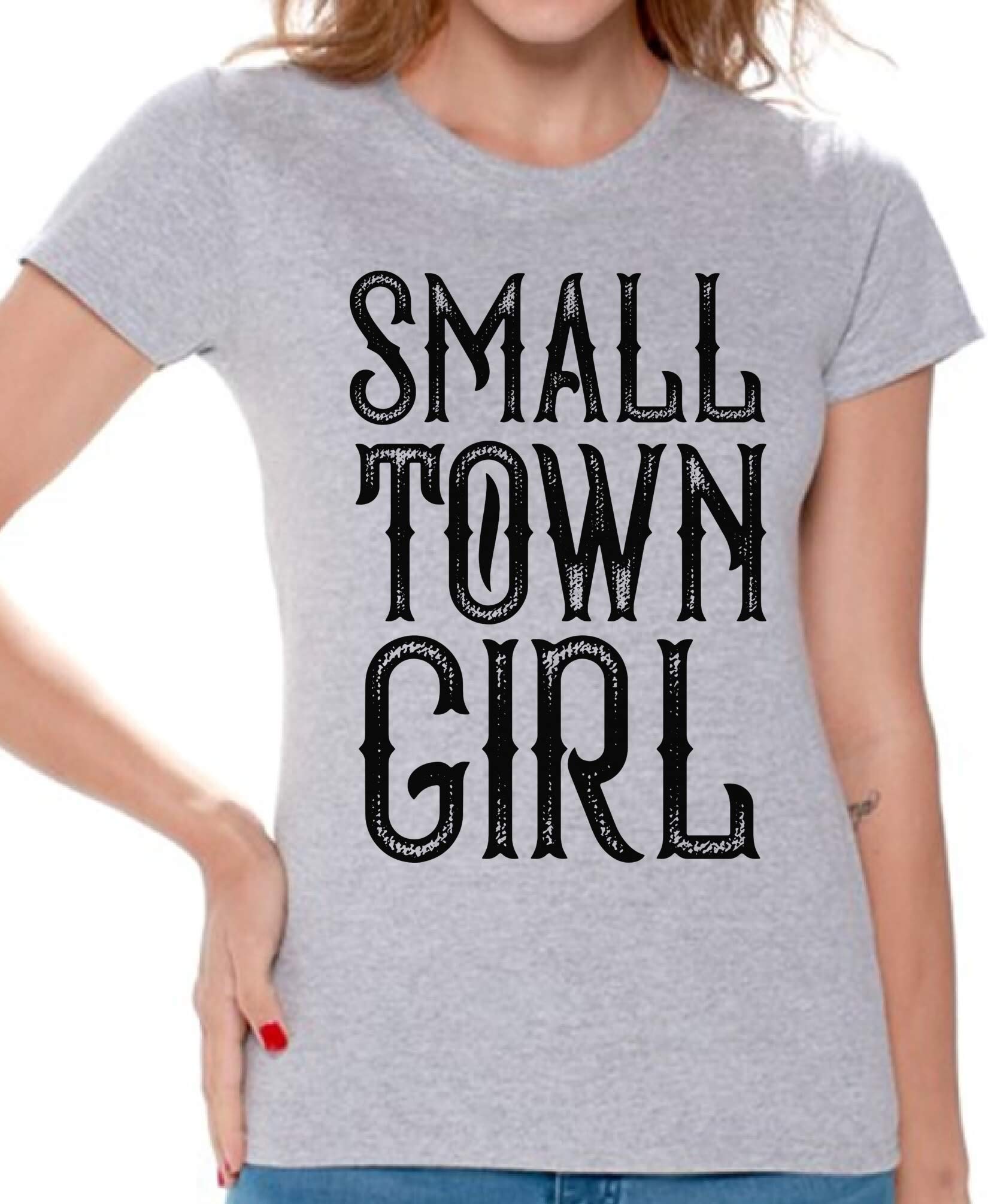 Awkwardstyles Women's Small Town Girl Graphic Tee - Vintage Country Style Cotton T-Shirt with Free Bookmark - Perfect for Casual Wear, Country Concerts & Everyday Outfits