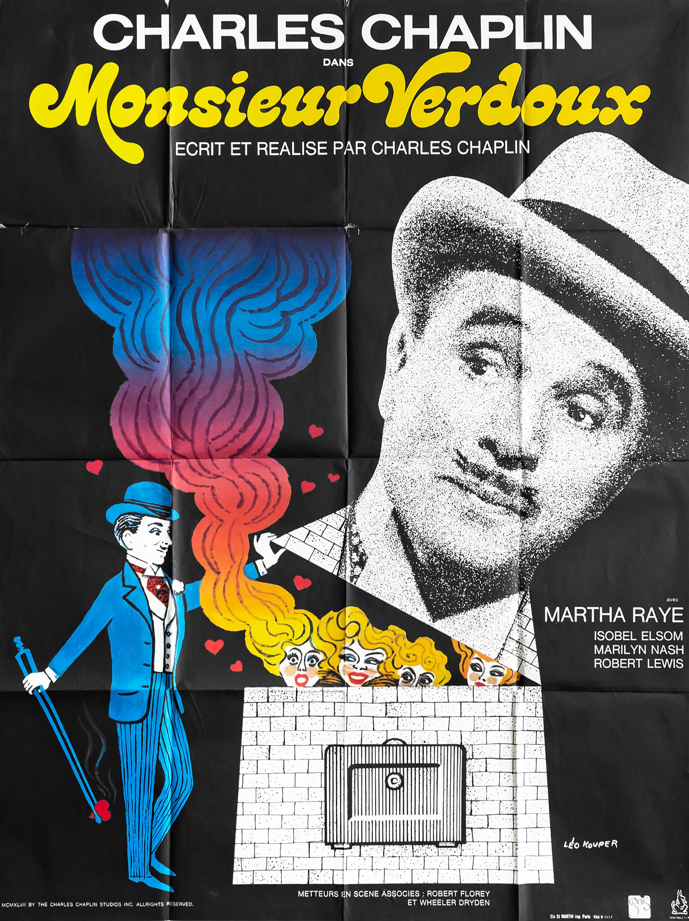 Vintage 1970s French Movie Poster - Charlie Chaplin in Monsieur Verdoux - Classic Cinema Decor for Home Theater & Film Collector's Display