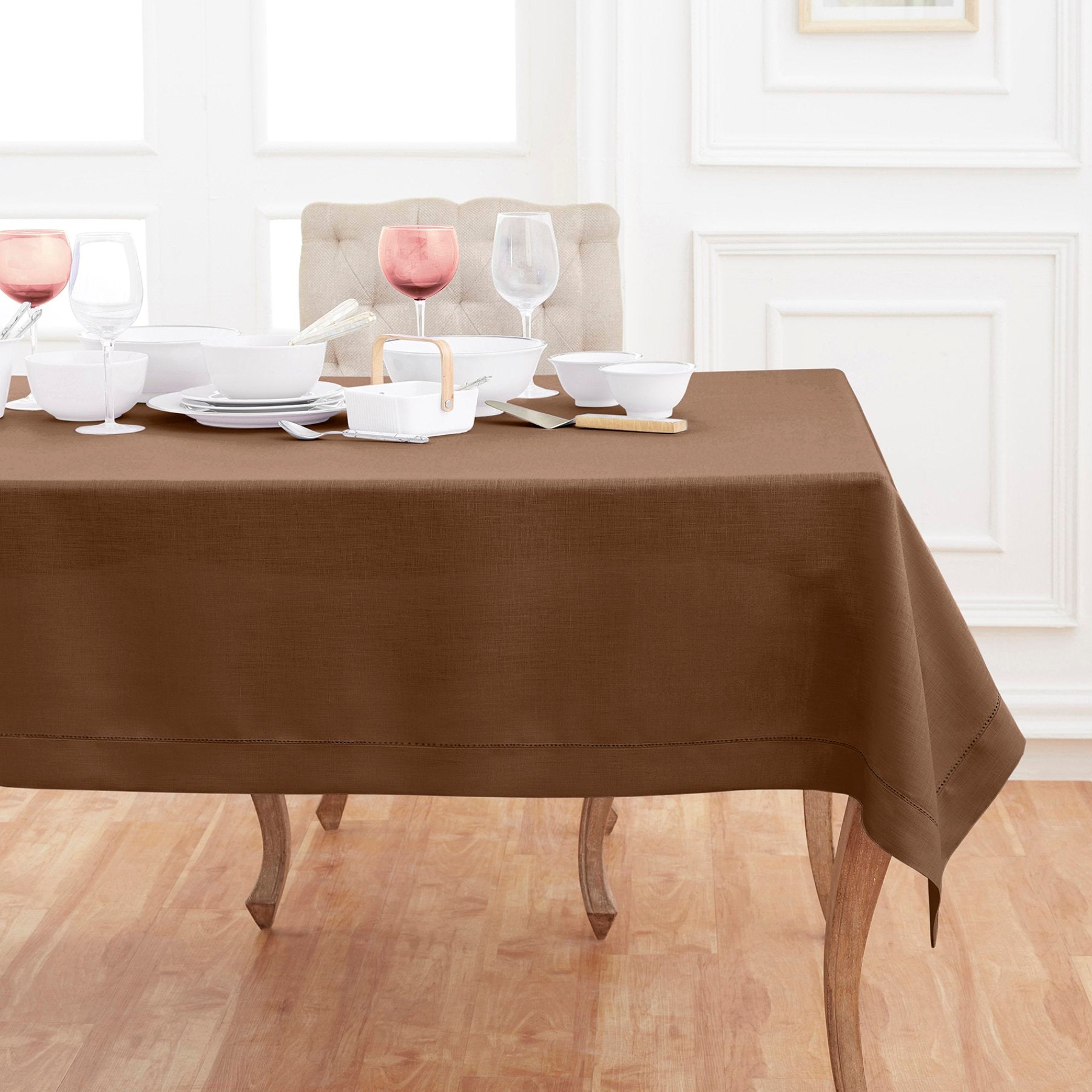 Elegant Classic Hemstitch Tablecloth - Premium Cotton Linen Table Cover for Dining Room, Wedding, Party & Special Occasions