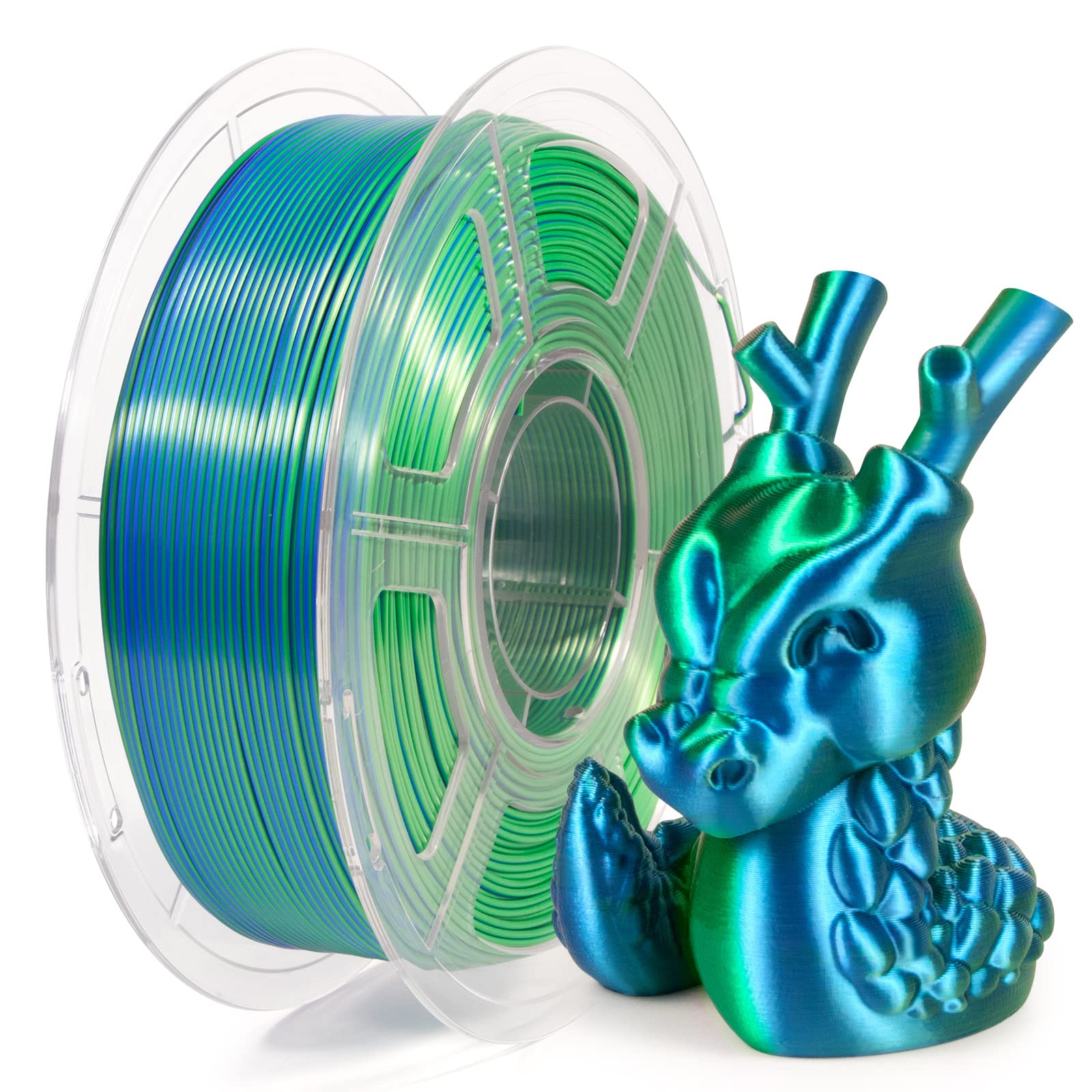 Dual Color 3D Printer Filament 1.75mm - Silk PLA Coextruded Filament in Shiny Blue & Green | 1kg Spool for Smooth 3D Printing | Perfect for Cosplay Props, Home Decor & DIY Projects