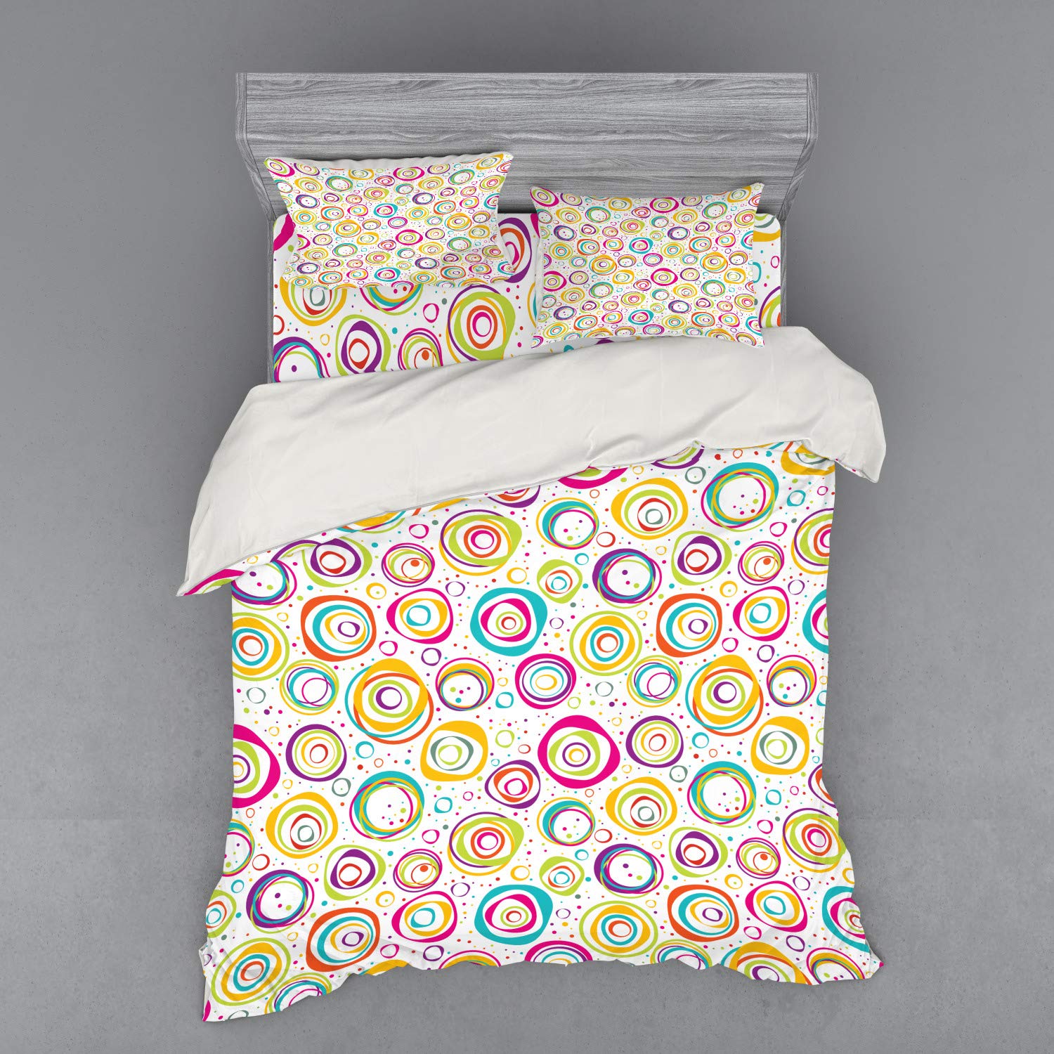 Ambesonne Geometric Duvet Cover Set | Spirals & Dots Pattern 3-Piece Queen Bedding with Sham & Fitted Sheet | Modern Home Decor for Bedroom, Guest Room & Dorm | Multicolor Design