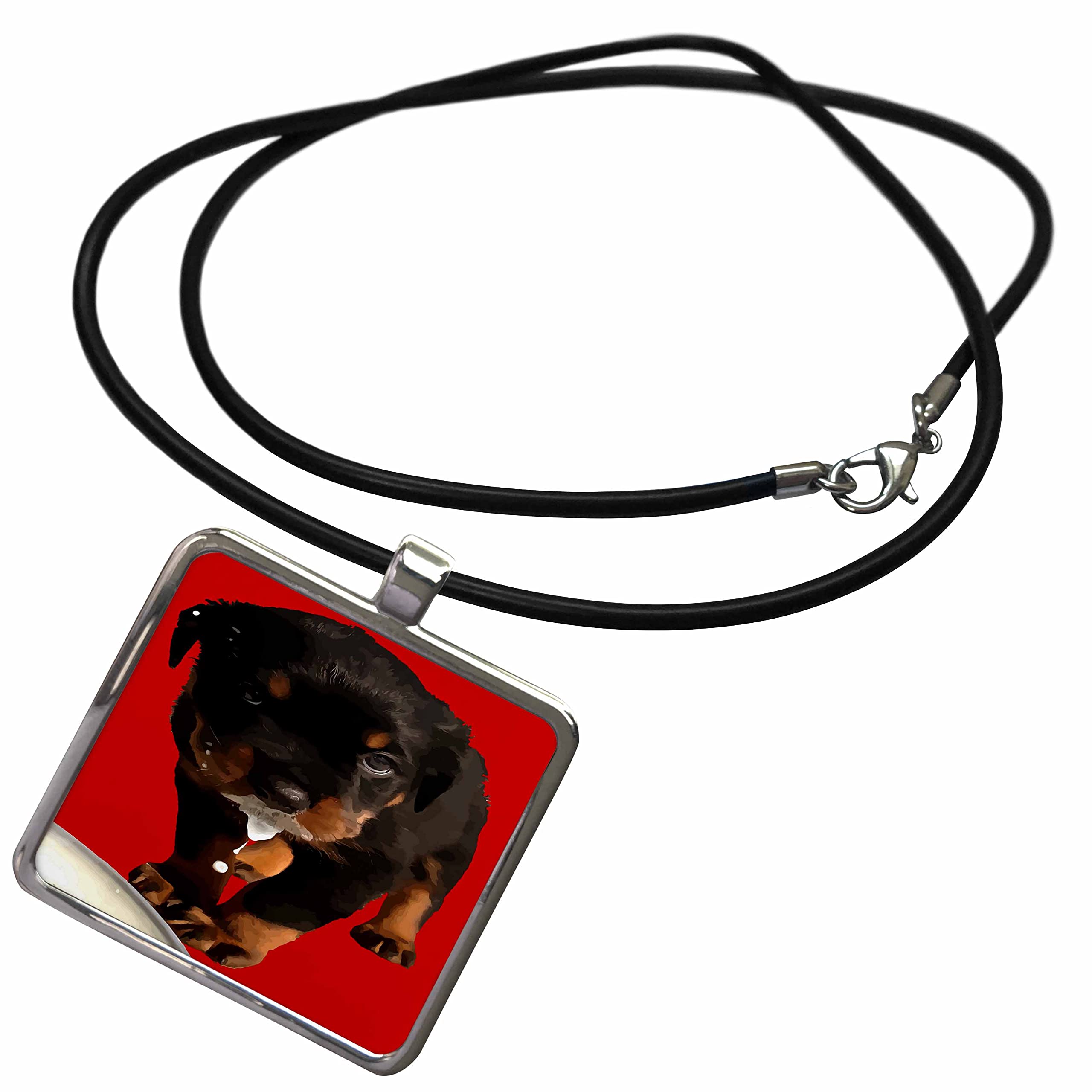 3D Rose Cute Rottweiler Puppy Drooling Milk Pendant Necklace - Dog Lover Gift for Women, Men - Perfect for Casual Wear, Gifts & Pet Lovers Accessories