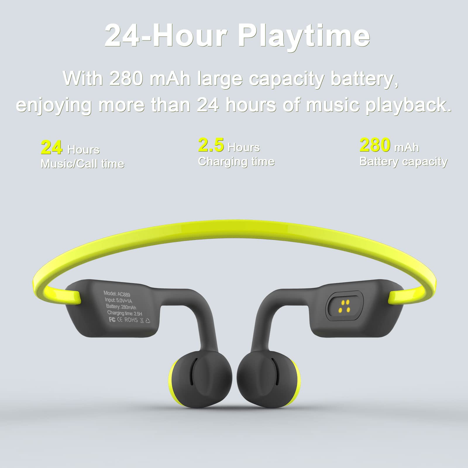 Open Ear Bluetooth Headphones 5.2 with Microphone - Wireless Air Conduction Sport Earphones for Running, Cycling, Driving - 24H Playtime & Sweatproof - Perfect for Workouts, Commuting & Outdoor Activities (Grey & Green)