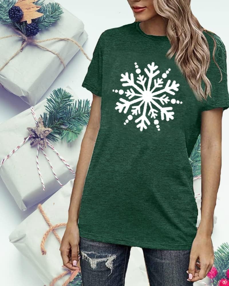 Women's Christmas Shirts with Cute Snowflake Print - Funny Short Sleeve Graphic Tee for Holiday Parties & Family Gatherings