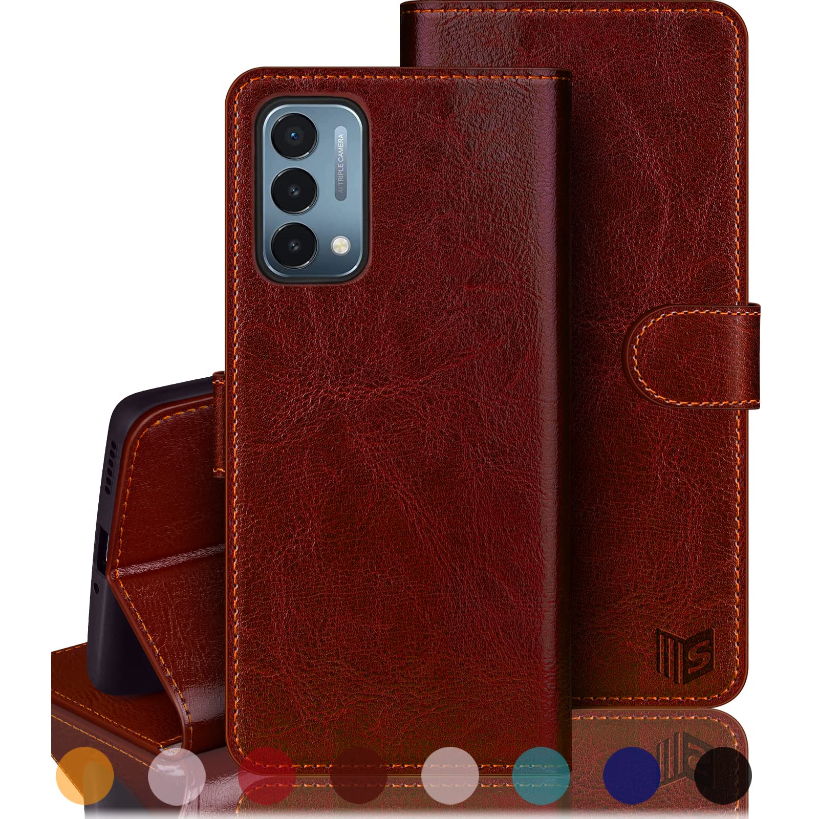 RFID Blocking OnePlus Nord N200 5G Wallet Case - PU Leather Flip Cover with Card Holder for Men & Women (Brown) - Perfect for Travel & Daily Use