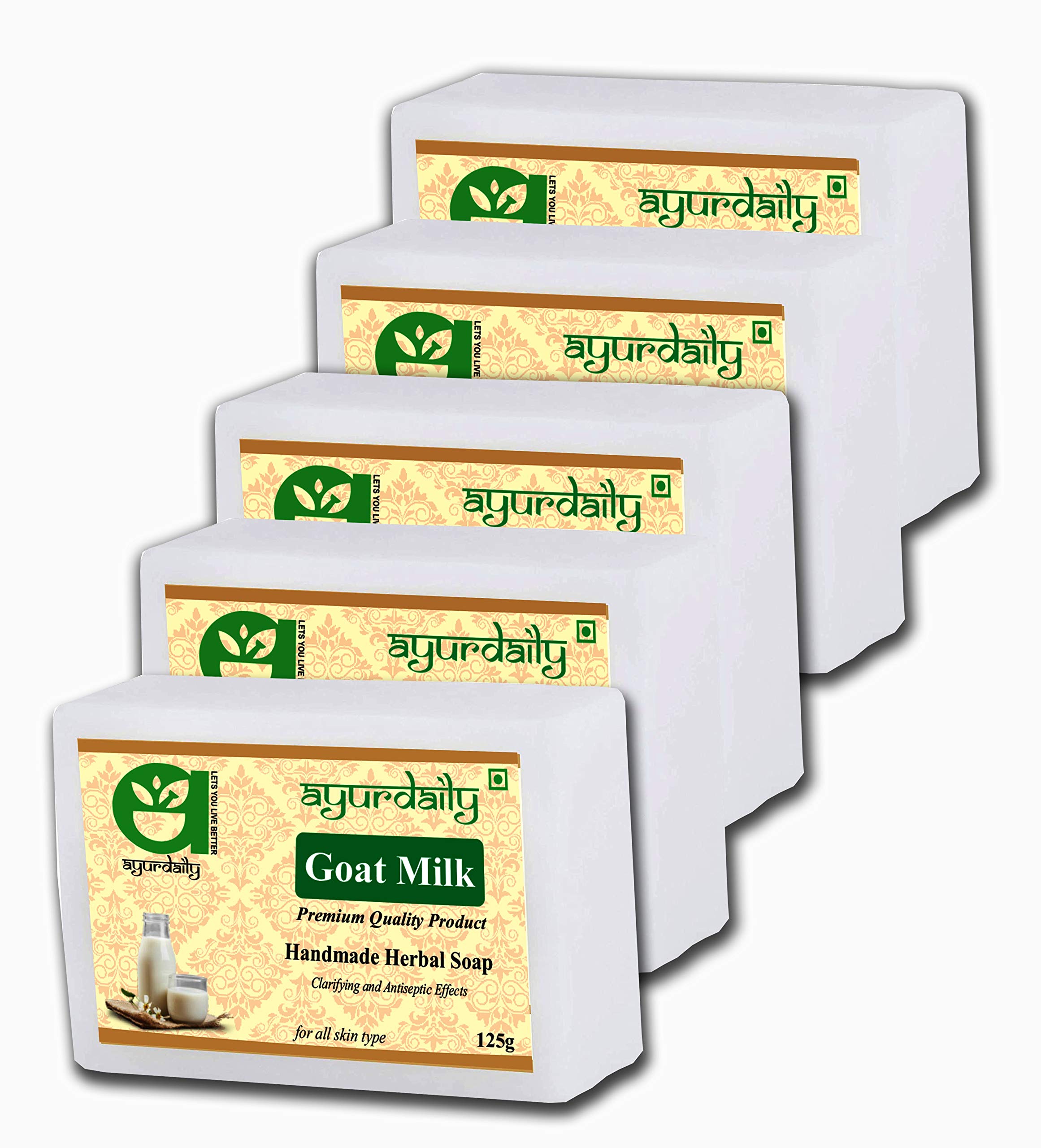 Ayurdaily Herbal Goat Milk Soap for Face & Body - 5 Pack (125g Each) | Natural Moisturizing & Exfoliating Bar Soap for Dry, Sensitive Skin - Perfect for Daily Skincare Routine & Gift Sets
