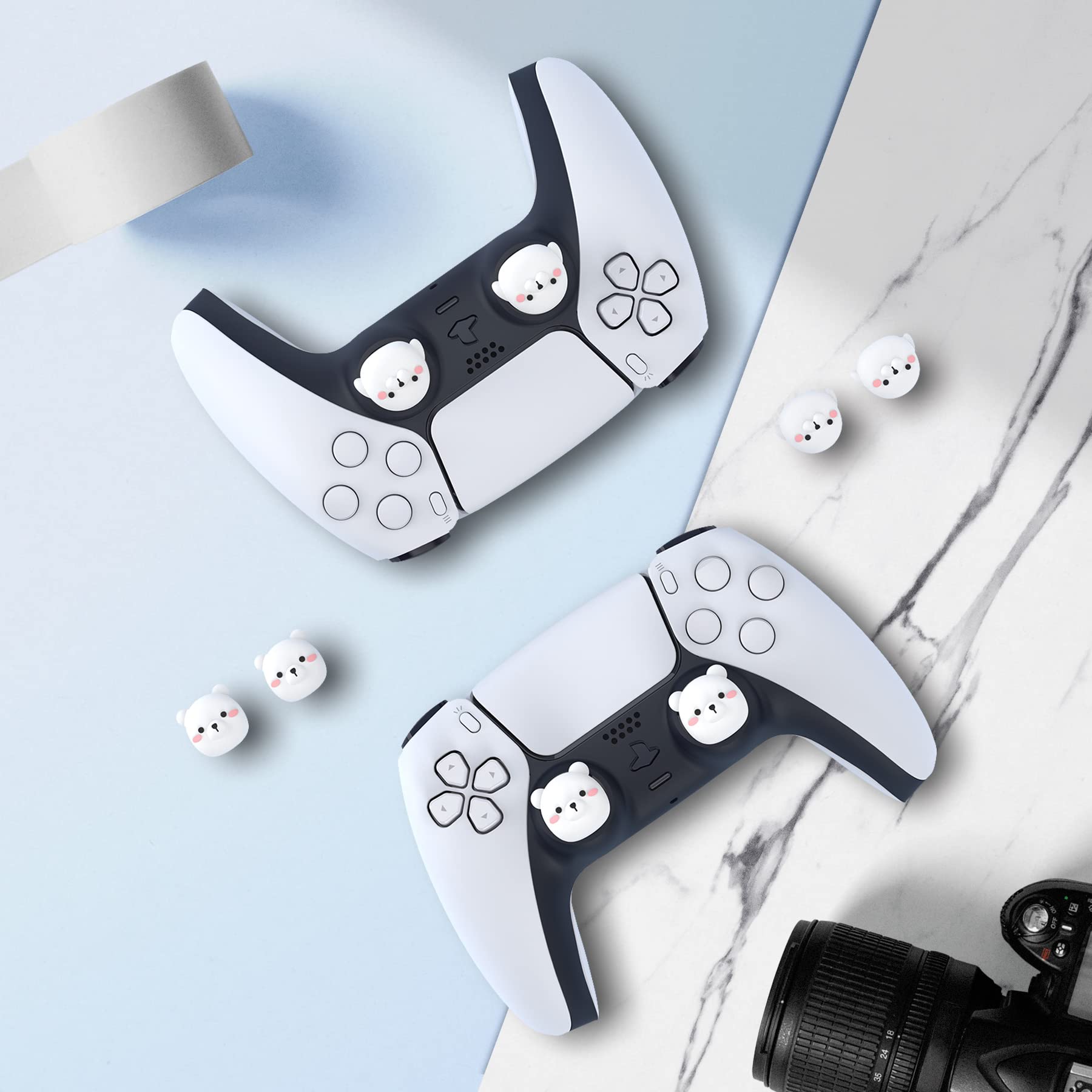 PlayVital Joystick Caps for PS5, PS4, Xbox Series X/S, Xbox One & Switch Pro Controller - Ice Bear & Baby Seal Design - Protective Thumbstick Grips for Enhanced Gaming Comfort - Perfect for Long Gaming Sessions, Competitive Play & Controller Protection
