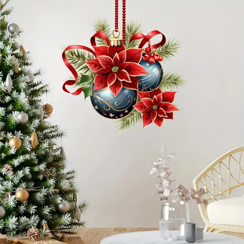 Poinsettia Christmas Toilet Decals - Waterproof Self-Adhesive Bathroom Stickers for Toilet Lid, Tank & Wall - Holiday Home Decor, Festive Bathroom Upgrade (Fish, Bird, Flower Leaf Designs)