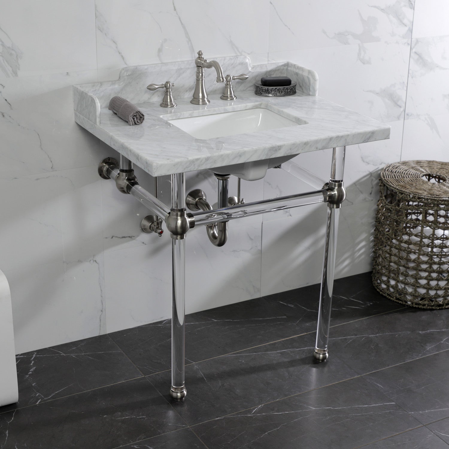 American Classic FSC1978ACL 3-Hole Widespread Bathroom Faucet with Pop-Up Drain - Brushed Nickel Finish - Perfect for Modern Bathroom Vanities and Powder Rooms