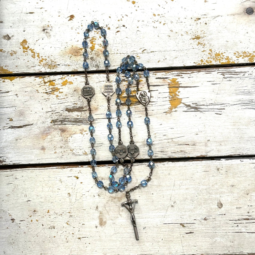 Vintage Blue Glass Beaded Rosary - Handmade Catholic Prayer Beads for Religious Gifts, Meditation & Spiritual Protection