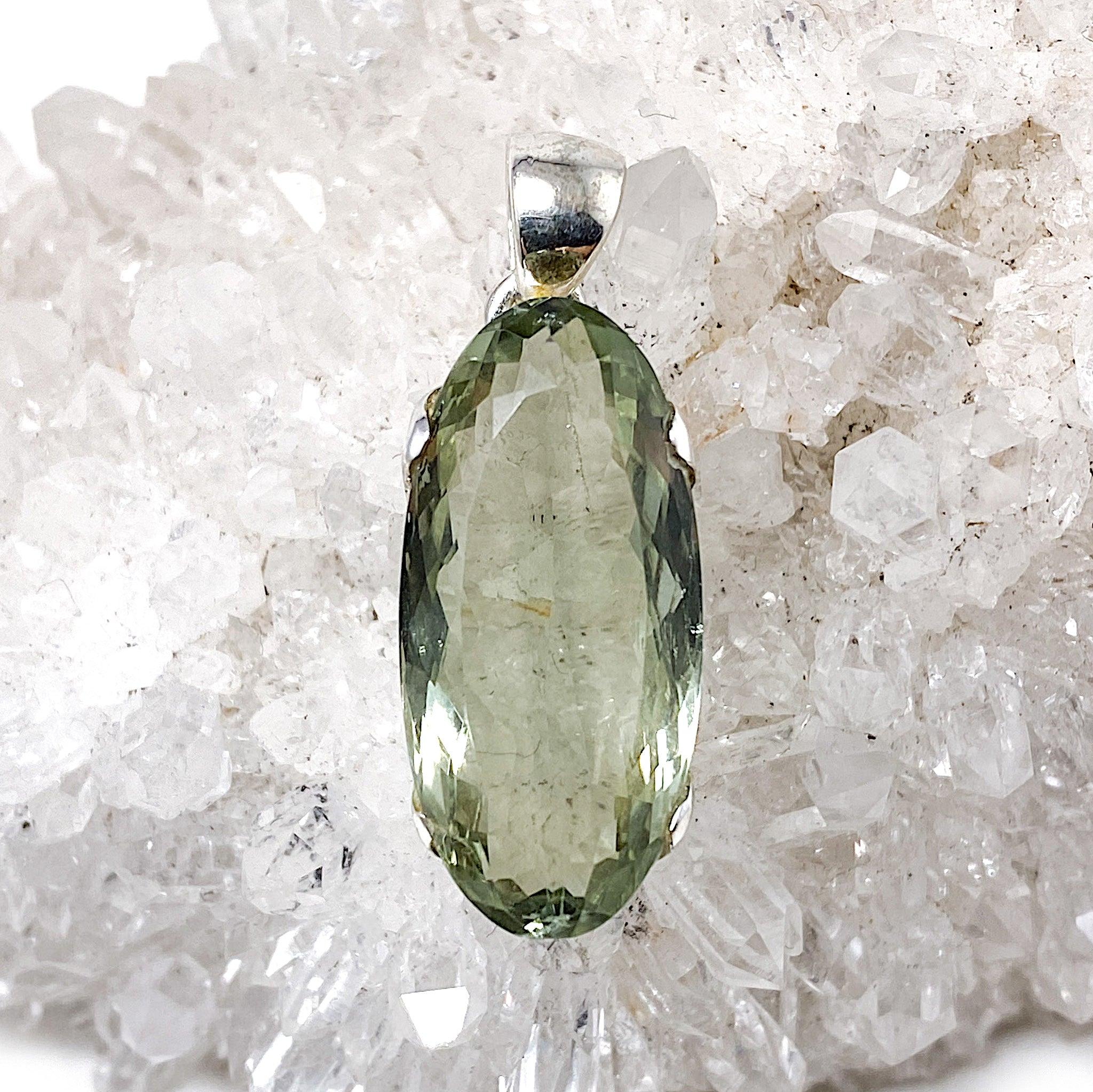Prasiolite (Green Amethyst) Oval Faceted Pendant Necklace KPGJ2156 - Elegant Jewelry for Women, Gift for Her, Wedding, Party & Special Occasions