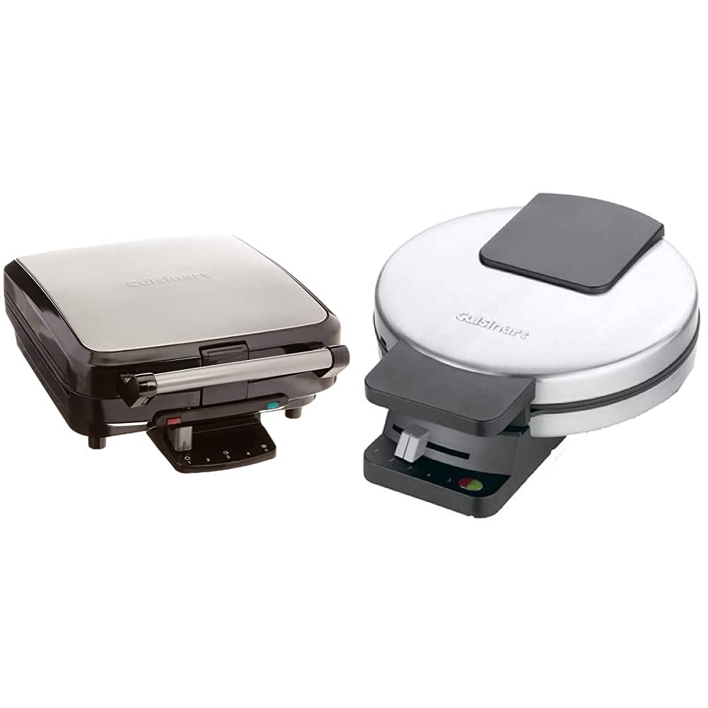 Cuisinart WAF-150 4-Slice Belgian Waffle Maker & WMR-CA Round Classic Waffle Iron - Silver - Perfect for Breakfast, Brunch, and Family Gatherings
