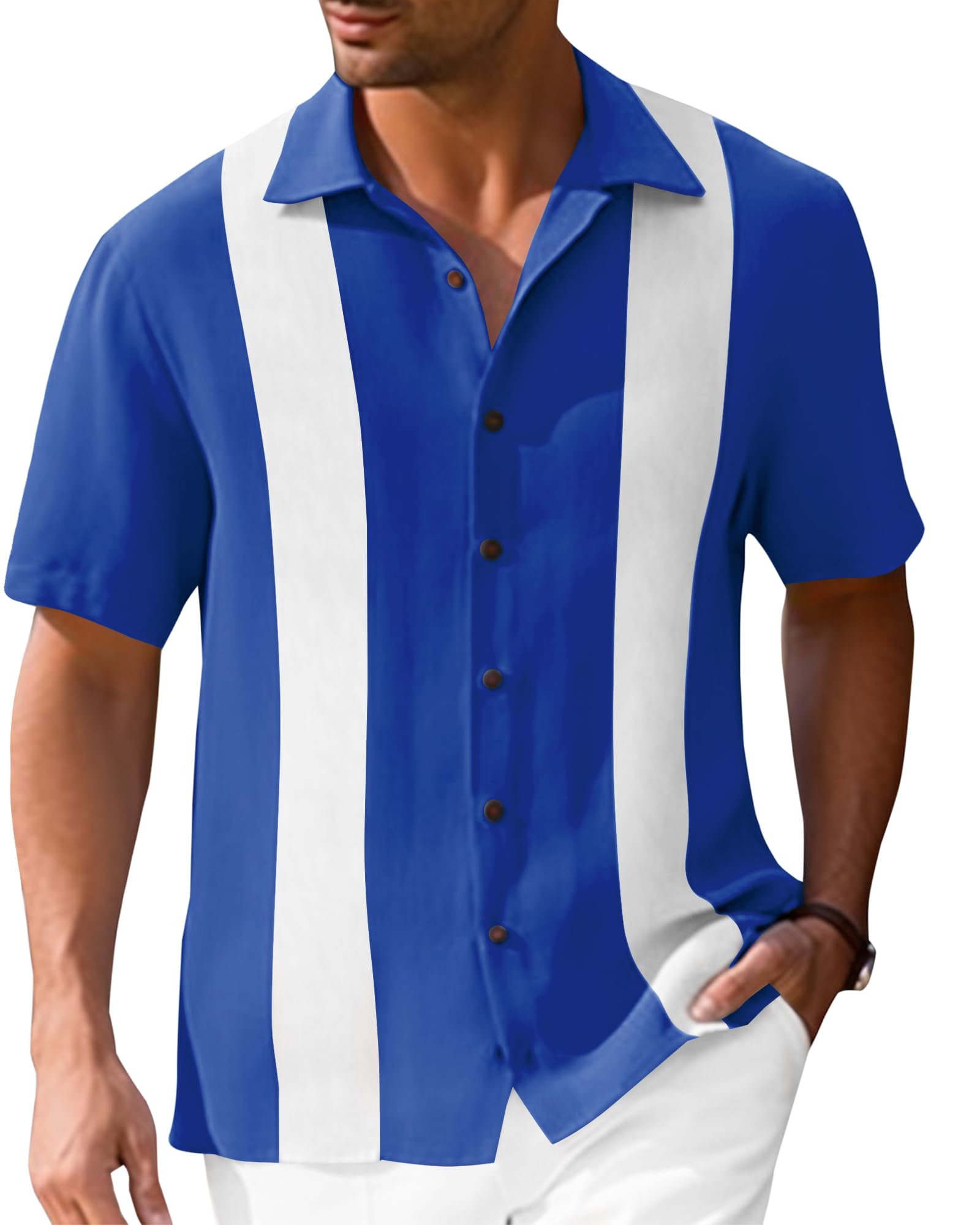 Vintage Men's Bowling Shirts - Short Sleeve Button Down Guayabera Shirt for Casual Wear, Beach Party & Retro Style | Breathable Cotton, Classic Hawaiian Print, Relaxed Fit