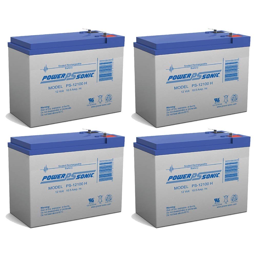 Power Sonic 12V 10.5AH Sealed Lead Acid (SLA) Replacement Battery for Securitron BPS-24-10 Automatic Door Opener - 4 Pack - Ideal for Commercial Buildings, Security Gates & Garage Door Systems