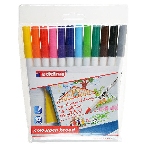 edding 12-Pack Broad Tip Color Pens - Vibrant Markers for Art, School & Office Projects - Perfect for Coloring, Note Taking & Creative Designs