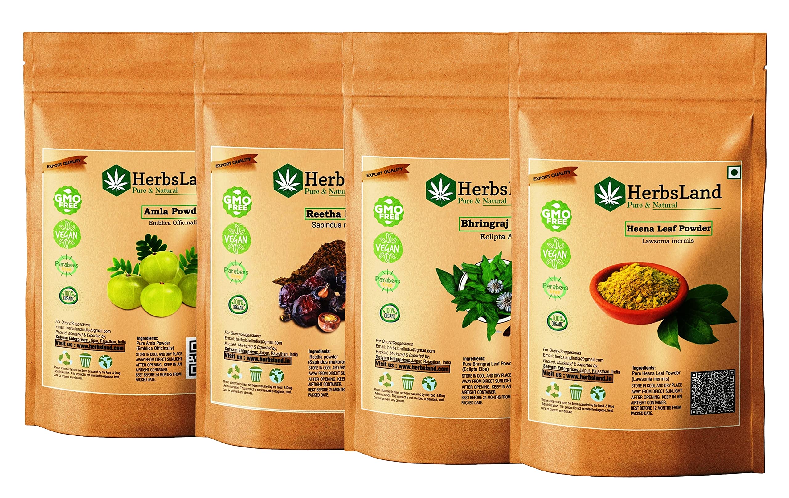 HerbsLand® Pure Bio Organic Amla Reetha Bhringraj Henna Leaf Powder - Natural Hair Growth & Anti-Dandruff Treatment | Face & Skin Care | Chemical-Free Shampoo Alternative (50g & 200g) | Perfect for DIY Hair Masks, Scalp Treatments & Ayurvedic Beauty Routines
