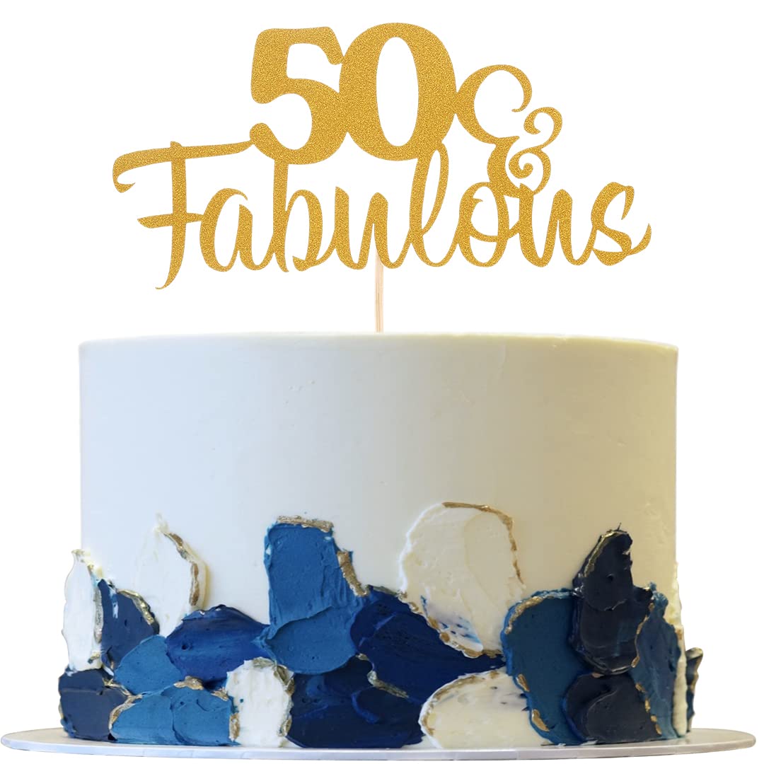 Gold Glitter 50th Birthday Cake Topper - Single-Side Sturdy Decoration for Anniversary, Wedding & Party | Cheers to Fifty Years Celebration | Perfect for 50th Birthday Cakes, Retirement Parties & Milestone Events
