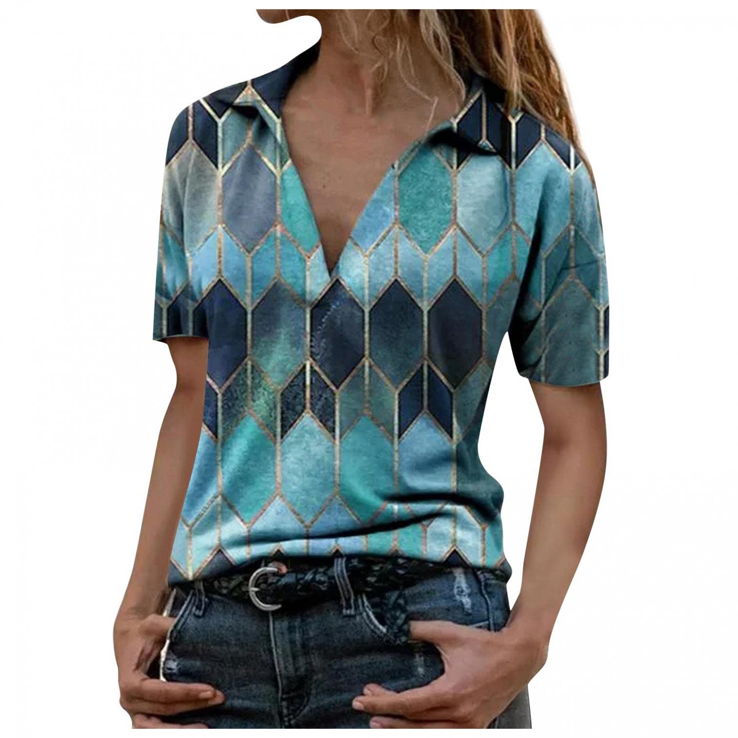 Women's Summer Short Sleeve V-Neck Graphic Printed Casual T-Shirts - Trendy Fashion Tops for Everyday Wear & Vacation Outfits