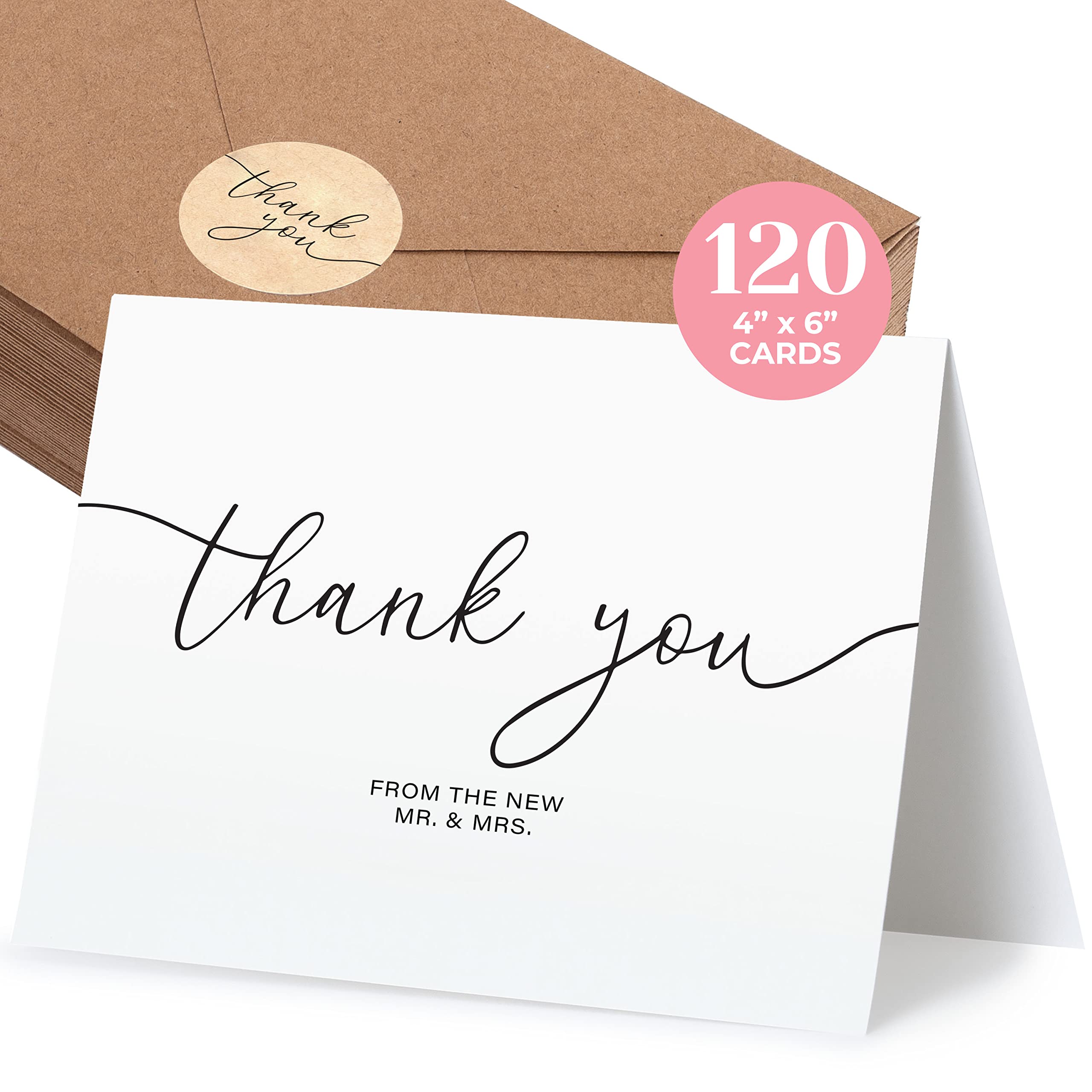 120 Pack Premium Thank You Cards with Envelopes - Elegant Wedding, Bridal Shower & Appreciation Notes (4x6 Inches) - Perfect for Anniversaries, Graduations & Business Gifts - Includes Bonus Stickers & Matching Envelopes