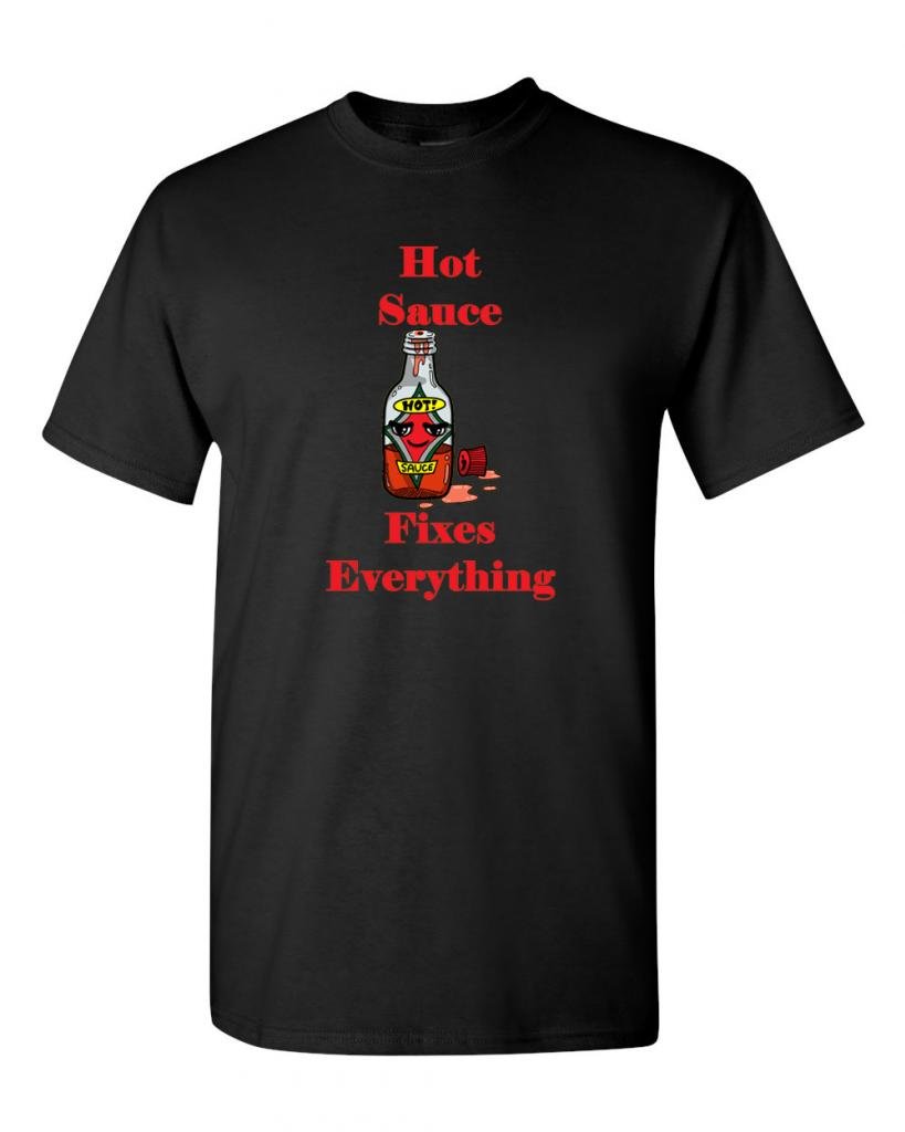 Hot Sauce Fixes Everything Funny Adult T-Shirt - Spicy Food Lover Gift for Men & Women - Perfect for BBQ Parties, Gifts & Casual Wear