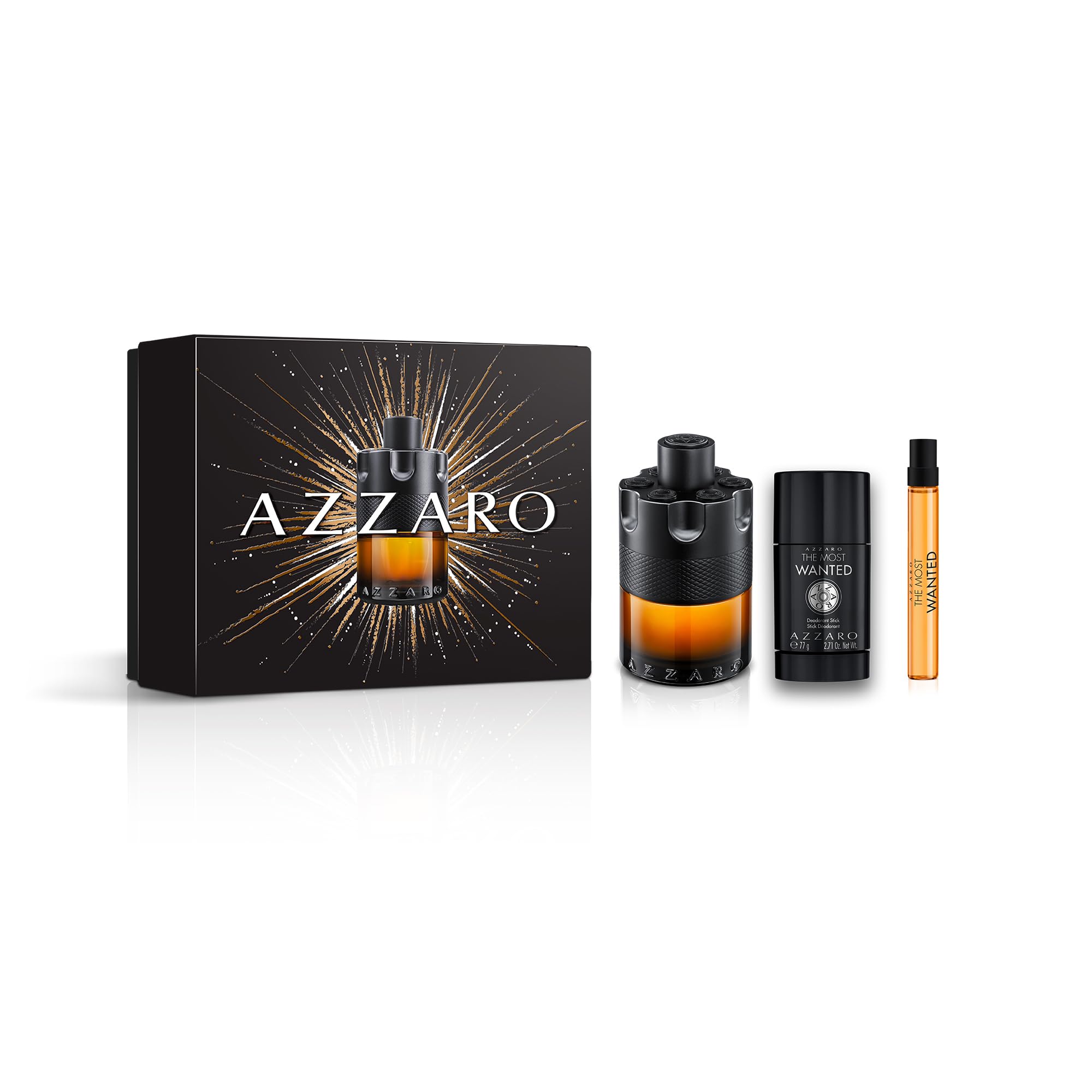 Azzaro The Most Wanted Parfum Intense Men's Cologne Gift Set - 3 Piece Set with 100ml Eau de Parfum, 10ml Travel Spray & 77g Deodorant Stick - Luxury Fragrance for Men - Perfect for Date Night, Special Occasions & Gifting