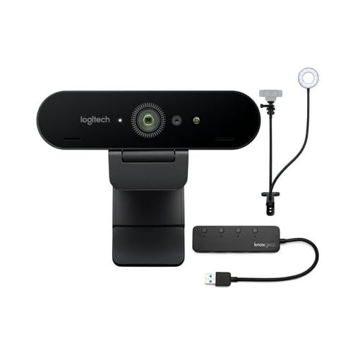 Logitech Miro 4K Pro Webcam Bundle with Adjustable Stand & 4-Port USB 3.0 Hub - 3-in-1 Streaming Setup for Zoom Meetings, Gaming & YouTube Videos
