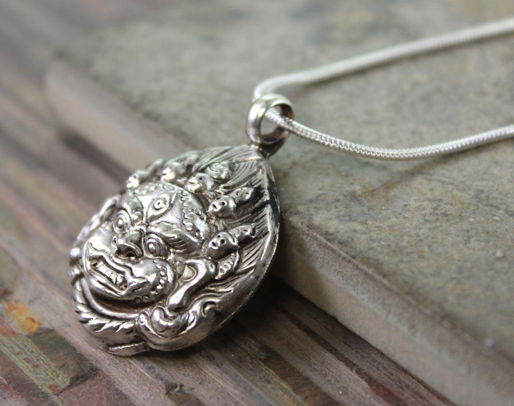 3/4 Inch Genuine Sterling Silver Mahakala Pendant - Buddhist Necklace for Protection & Spiritual Blessings - Perfect for Meditation, Yoga & Daily Wear