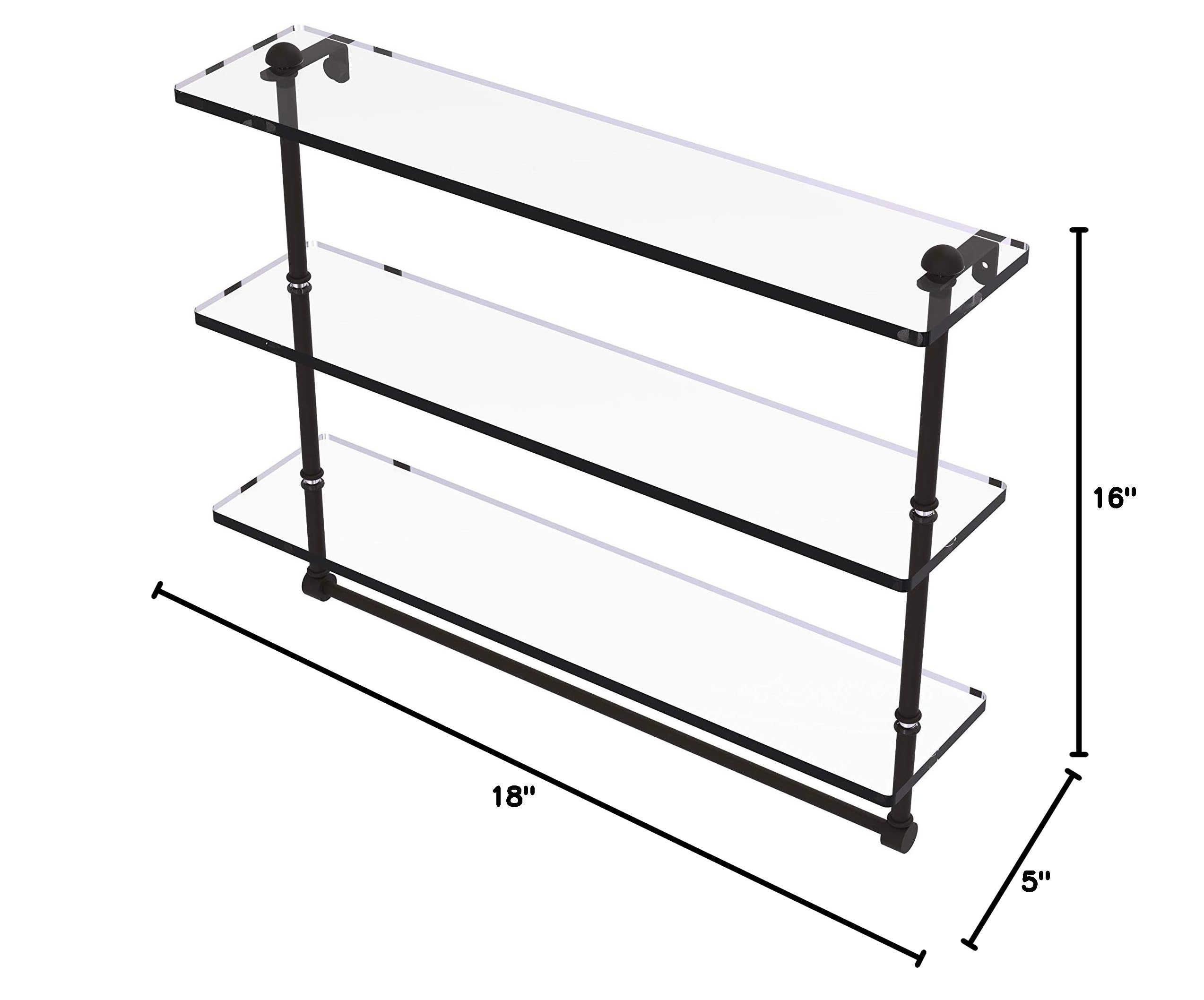 Allied Brass RC-5/16TB 16 Inch Triple Tiered Integrated Towel Bar with Glass Shelf - Oil Rubbed Bronze Finish | Bathroom Storage Solution for Towels & Essentials