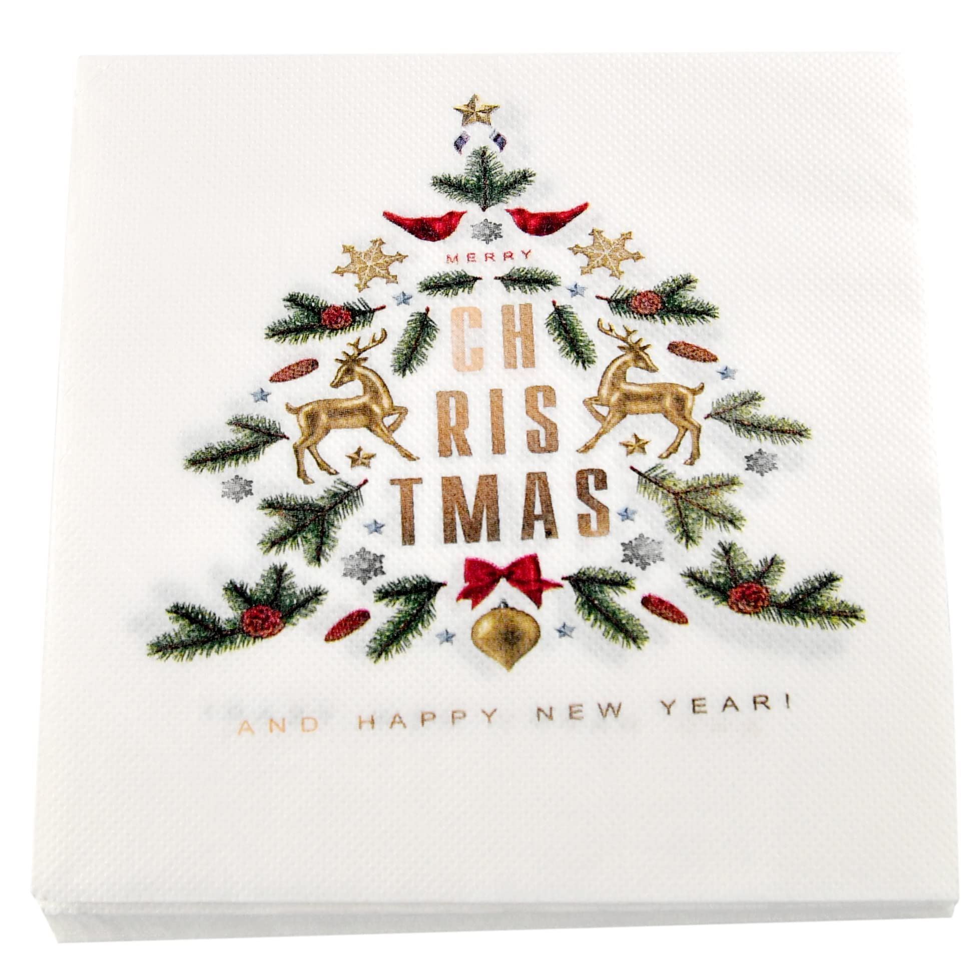 Christmas Tree Paper Napkins - 48 Pack White Holiday Disposable Napkins 6.5 Inch for Luncheon, Cocktail Party, Buffet & Dinner | Xmas Decorations & Festive Table Setting