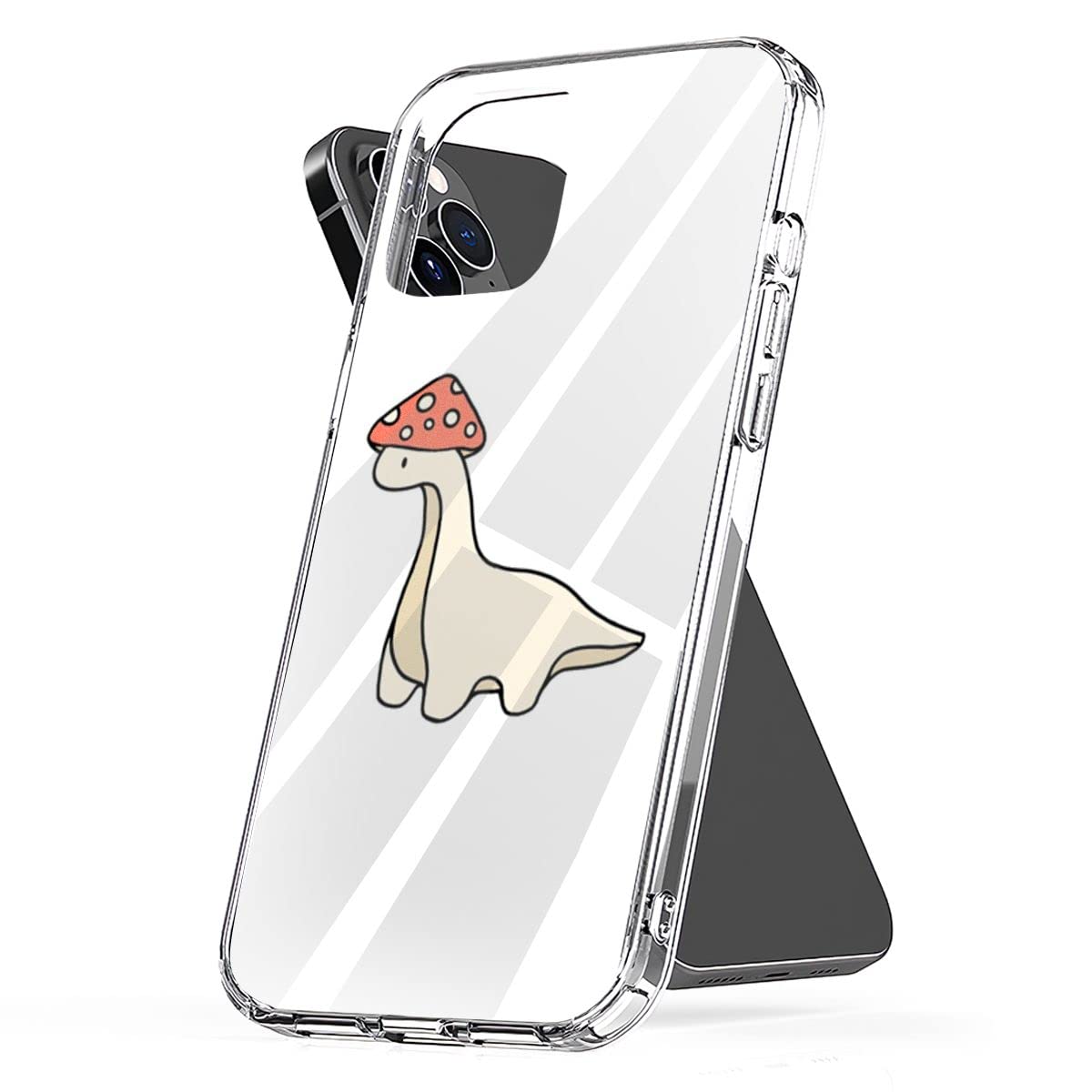 Shockproof Phone Case with White Mushroom Hat & Brontosaurus Dinosaur Design - Compatible with iPhone 14/13/12/11/X/8/7/6 & Galaxy S9/S10/S20 - Cute Protective Cover for Everyday Use, Travel & Outdoor Activities