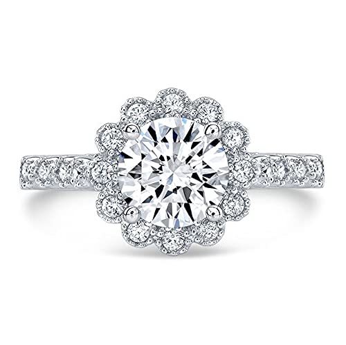 2.25TCW Floral Halo Round Cut Diamond Engagement Ring - Pave Set Wedding Band for Women | Anniversary, Promise Gift | Perfect for Proposals & Special Occasions