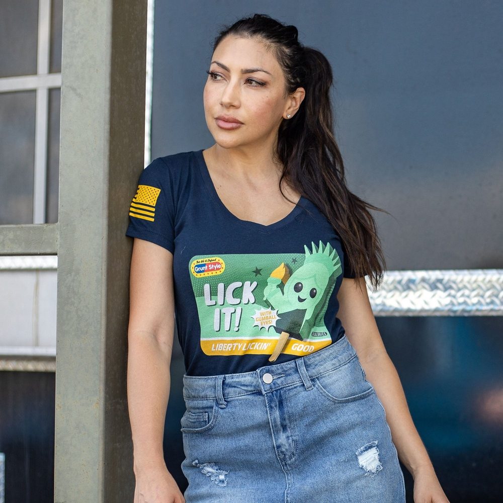 Women's Lick It V-Neck T-Shirt in Midnight Navy - Soft Cotton Casual Tee for Everyday Wear & Street Style
