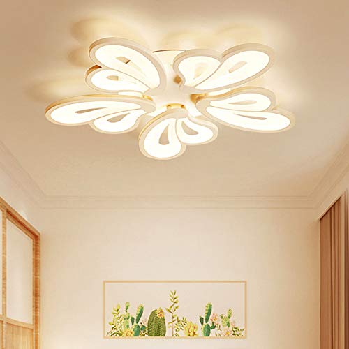 5-Headed Heart-Shaped LED Semi-Flush Mount Ceiling Light Fixture - 65W Modern Acrylic Chandelier with White Metal Canopy (110-120V, White Light) - Perfect for Living Room, Bedroom, Dining Room & Restaurant Lighting Decor