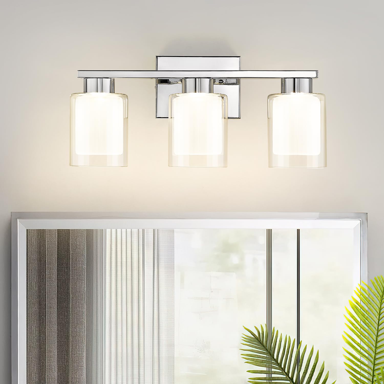 Kudos LED Vanity Lights for Bathroom - Modern Chrome 3-Light Bathroom Fixture with Clear & Frosted Glass, 3000K/4000K/5000K Adjustable Color Temperature (KDVL04-CH-3) - Perfect for Makeup, Shaving & Grooming in Modern Bathrooms