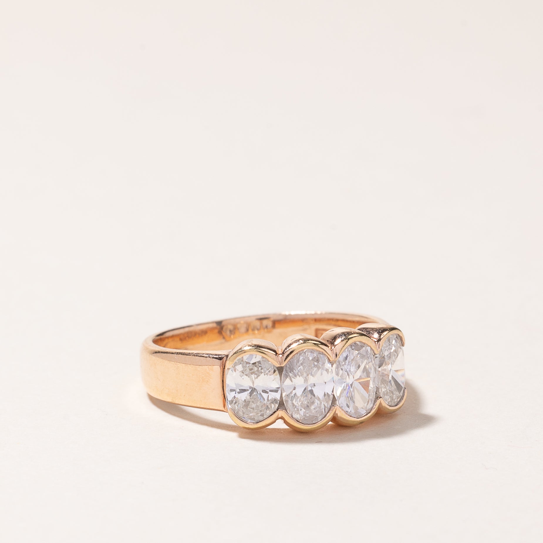 18K Rose Gold Four Stone Oval Cut Diamond Ring - 1.00ctw Total Weight - Size 5.5 - Elegant Engagement, Wedding, Anniversary or Gift Jewelry for Women