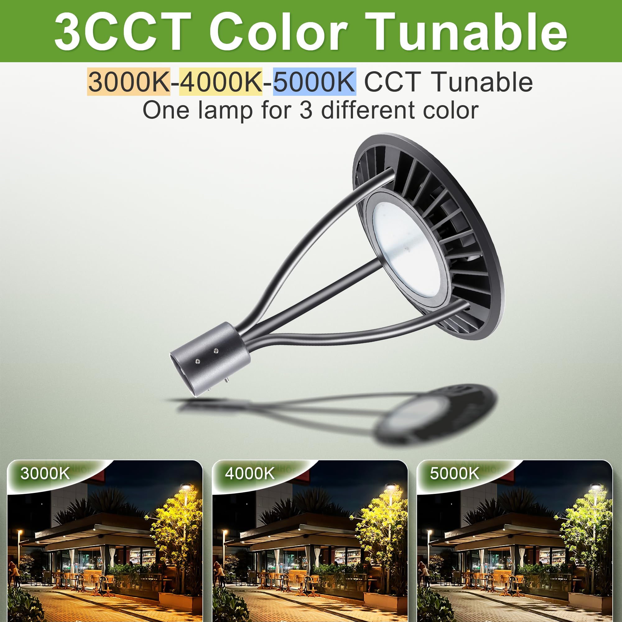 Dusk to Dawn LED Post Top Pole Lights - 20W/30W/40W/60W Selectable, 3000K/4000K/5000K Adjustable CCT - ETL & DLC Approved Outdoor Lighting for Garden, Pathway, School & Street - Energy Efficient Commercial & Residential Area Lights