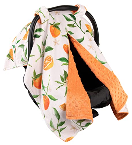 Top Tots Deluxe Minky Baby Car Seat Cover - Soft Orange with Leaf Pattern, 40 x 29 Inch | Premium Infant Car Seat Protector for Strollers & Shopping Carts | Perfect for Travel, Daily Commutes & Outdoor Adventures