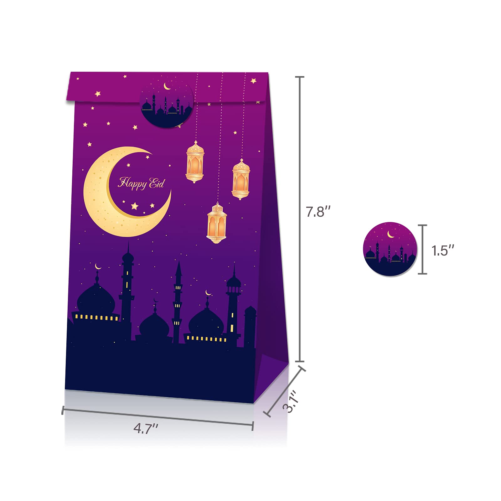24PCS Eid Al Adha Party Goodie Bags - Islamic Muslim Celebration Treat Bags, Paper Gift Bags for Eid Party Decorations & Supplies - Perfect for Eid Al Adha Festivals, Mubarak Gifts & Islamic Holiday Events