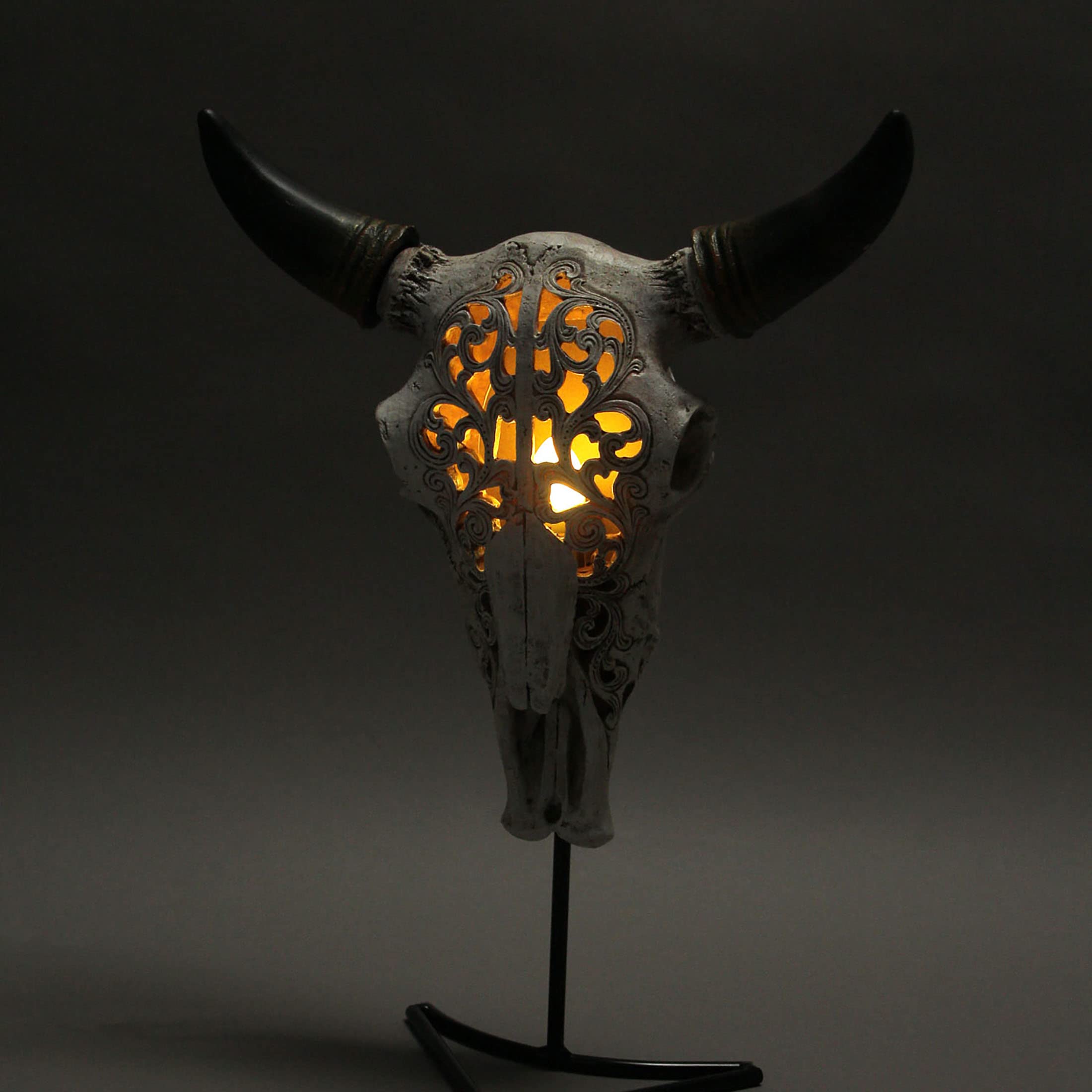 Zeckos Southwestern Style Steer Skull Resin Wall Sconce & Table Lamp with Removable Metal Stand & LED Bulb - Western Home Decor, Cowboy Theme Lighting for Living Room, Bedroom, or Bar (11.5 Inches High)