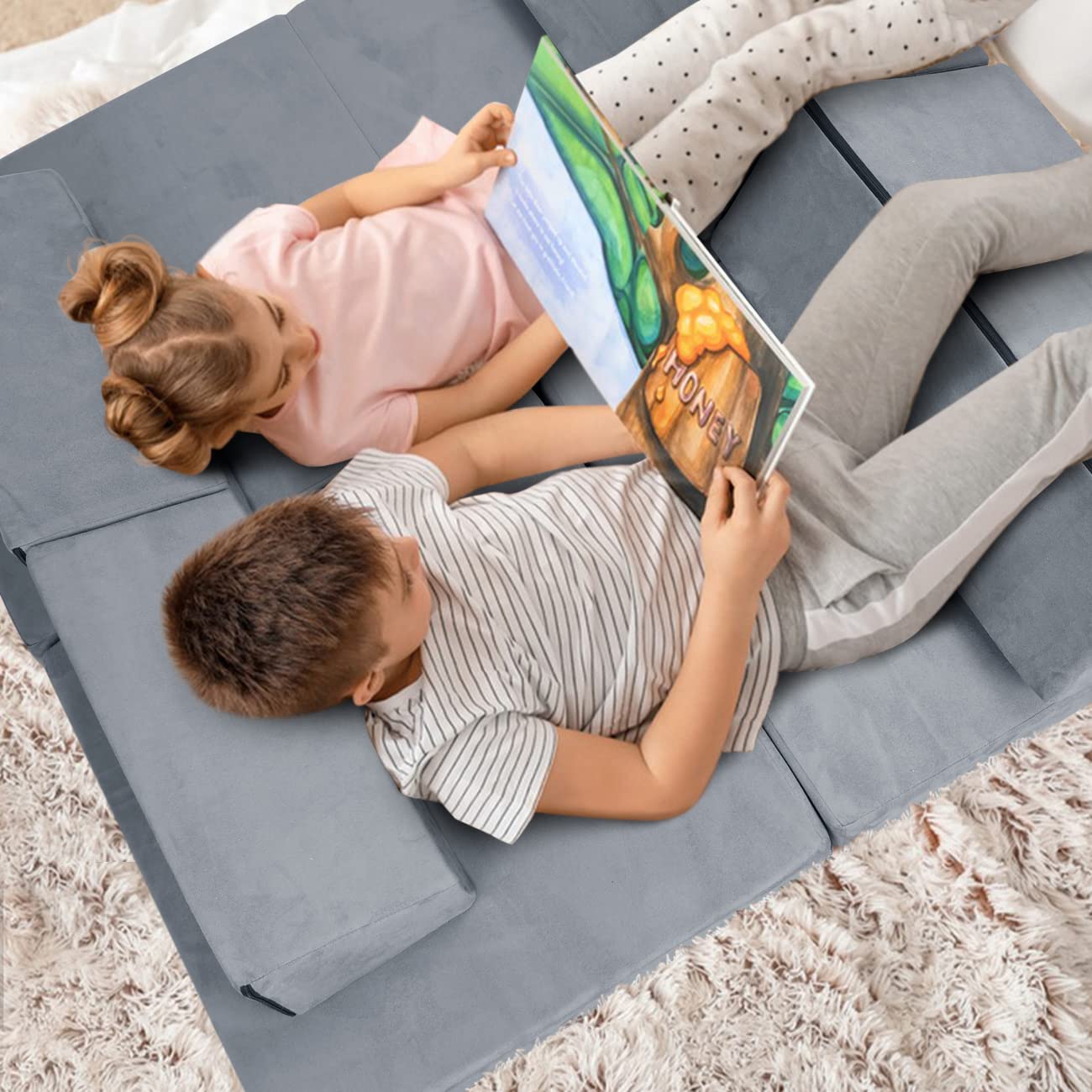**DREAMANIA 7-Piece Modular Kids Play Couch for Toddlers & Teens – Premium Sectional Sofa for Bedroom, Playroom, Living Room – Creative Gift for Boys & Girls (Grey) – Perfect for Playtime, Lounging & Learning Activities**