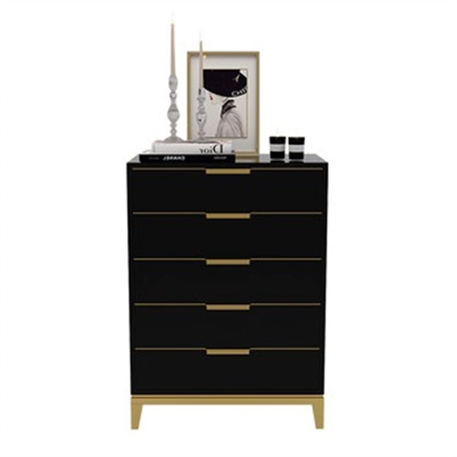 KerryShop 5-Drawer Storage Cabinet - Compact Chest of Drawers for Small Apartments, Living Room & Bedroom Organizer - Black | Perfect for Clothes, Toys & Home Office Supplies