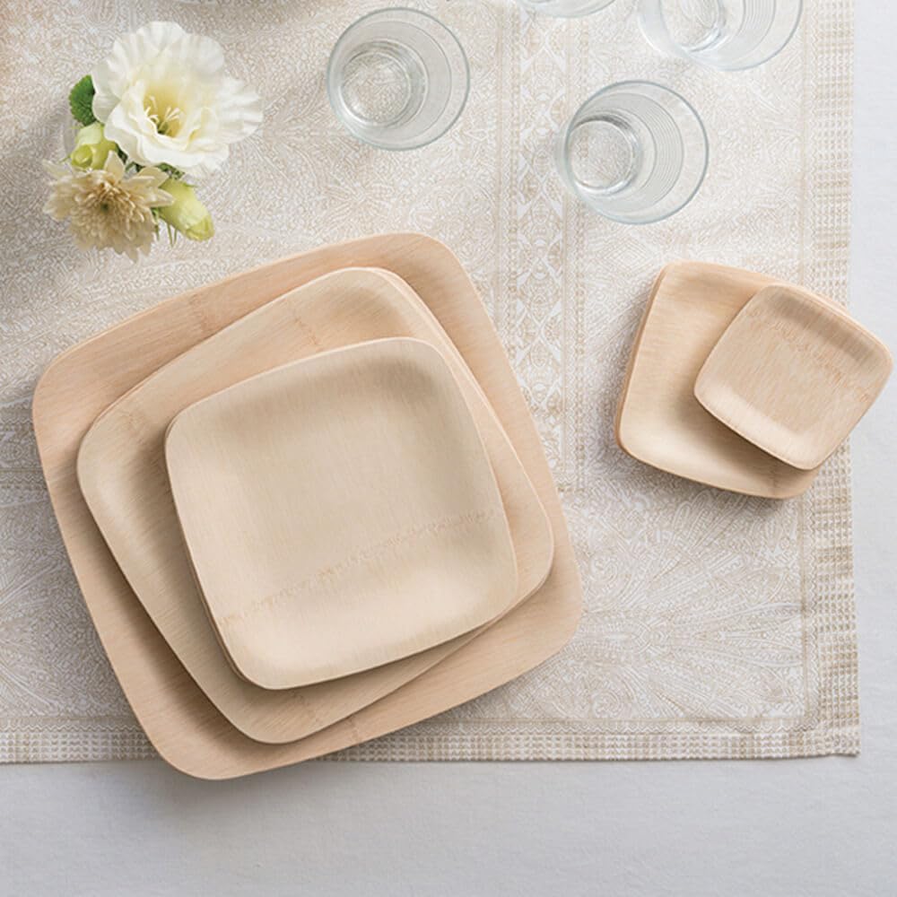 100-Pack 7 Inch Biodegradable Square Bamboo Plates - Eco-Friendly Disposable Plates for Parties, Weddings & Events | Perfect for Outdoor Picnics, BBQ Gatherings & Sustainable Celebrations